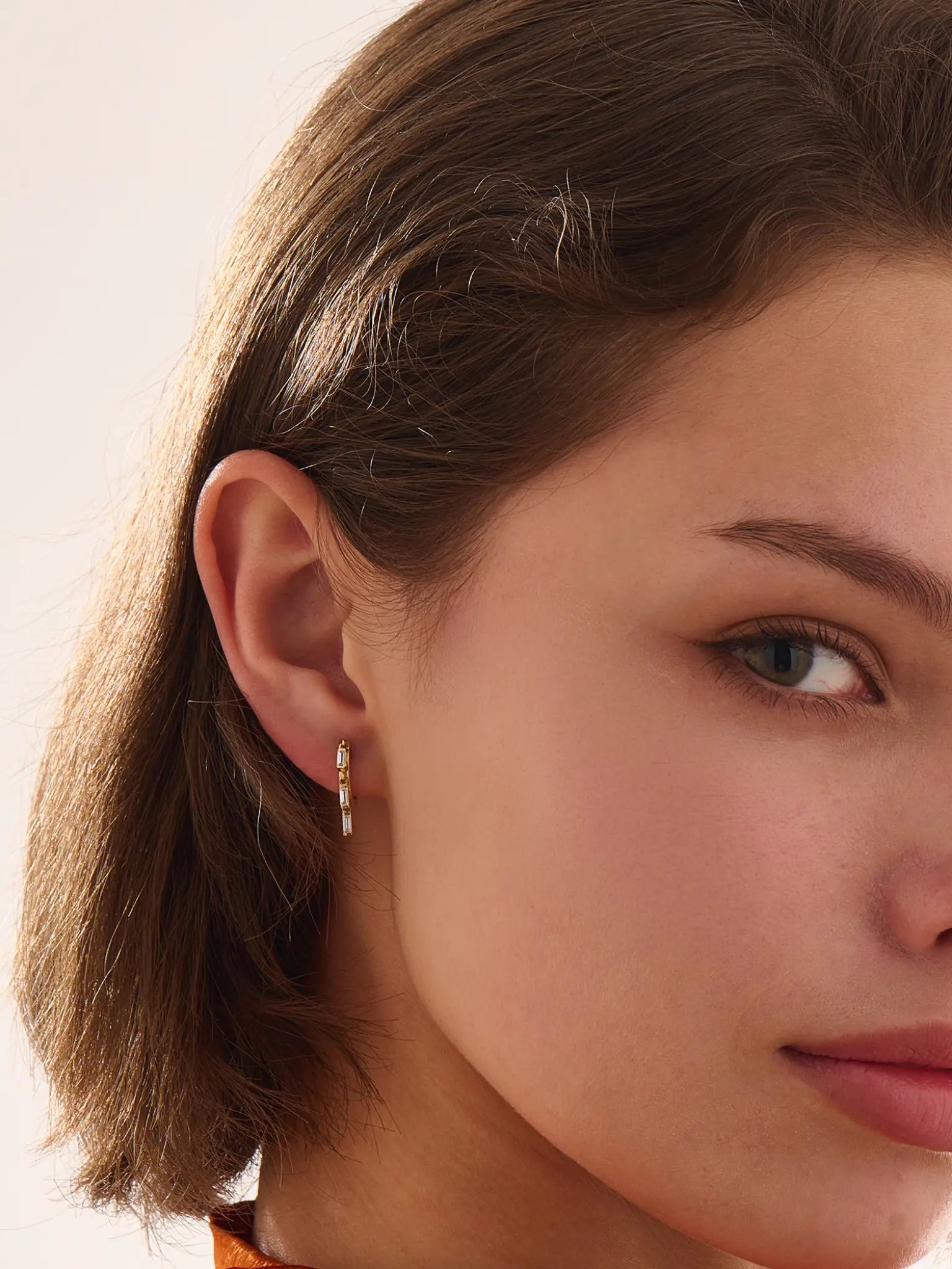 Dangle Baguette Hoops, solid gold earrings, view 5 | DiaFifth