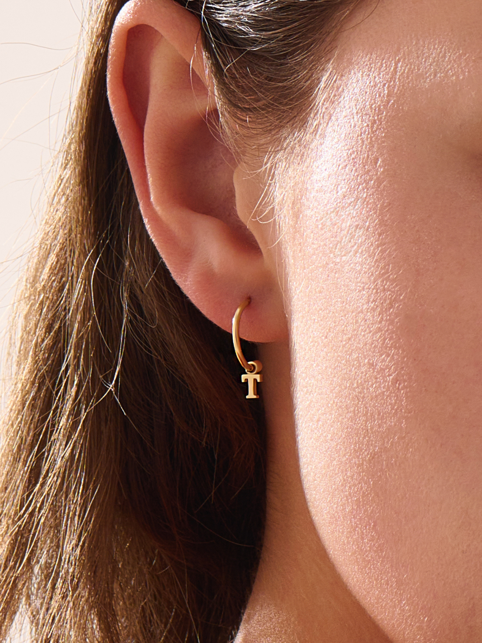 Dangle Initial Stud Earring, solid gold earrings, view 3 | DiaFifth