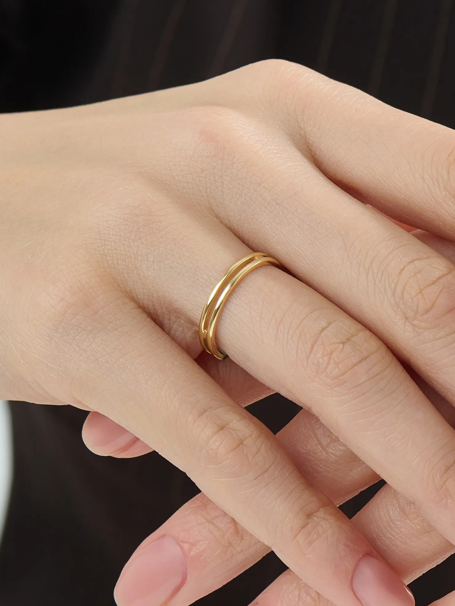 Double Band Stacking Ring, solid gold ring, view 3 | DiaFifth