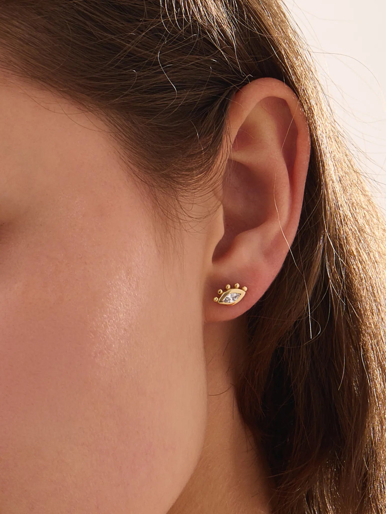 Evil Eye Stud Earrings, solid gold earrings, view 3 | DiaFifth