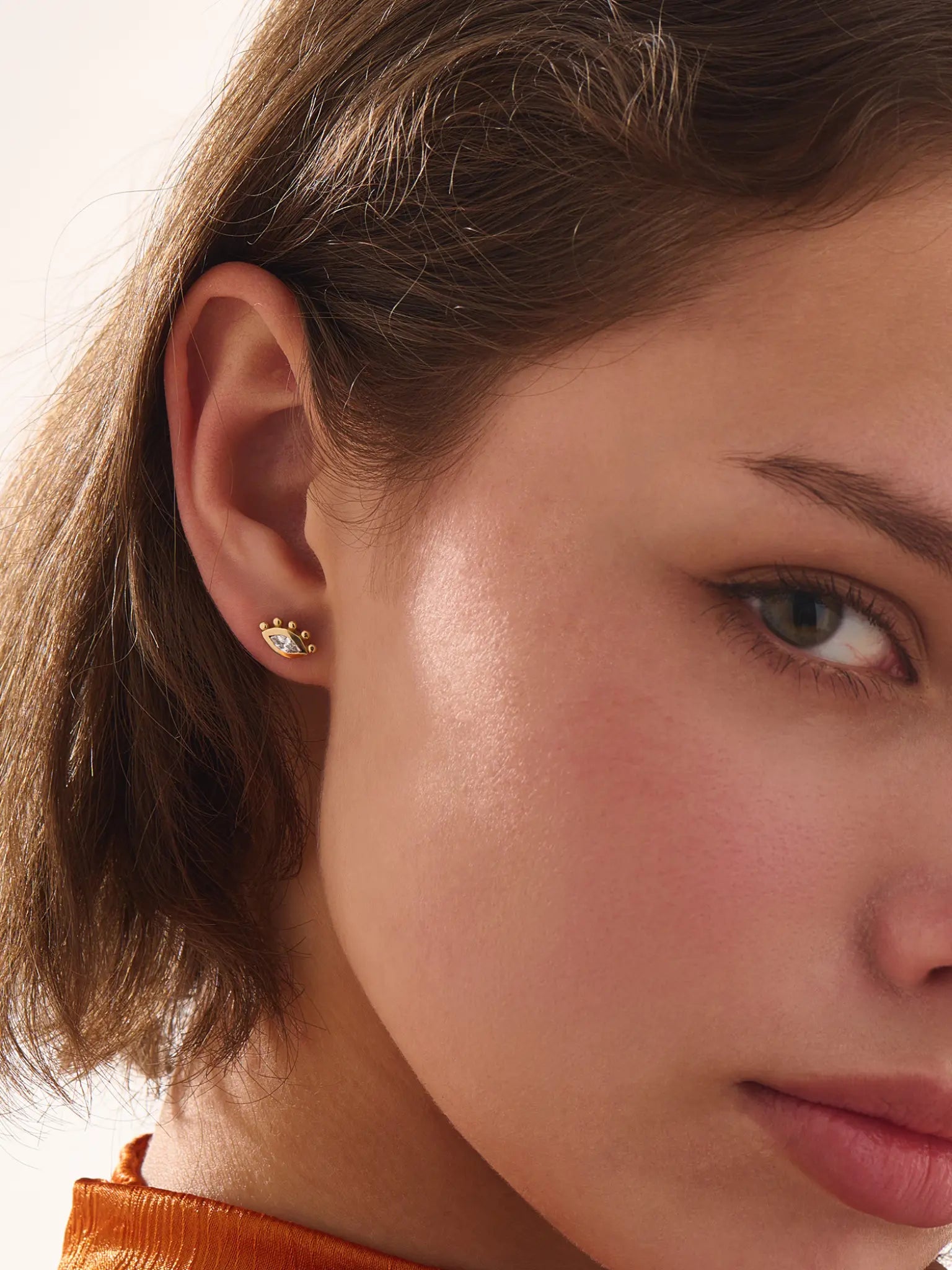 Evil Eye Stud Earrings, solid gold earrings, view 5 | DiaFifth