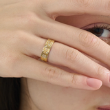 Floral Wide Wedding Band, solid gold ring, view 6 | DiaFifth