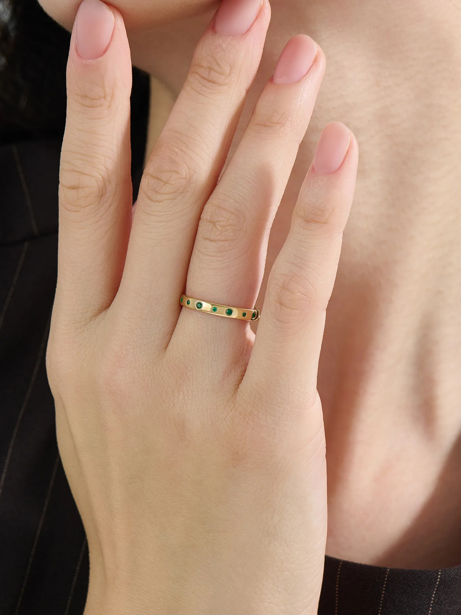 Flush Set Emerald Band, solid gold ring, view 6 | DiaFifth