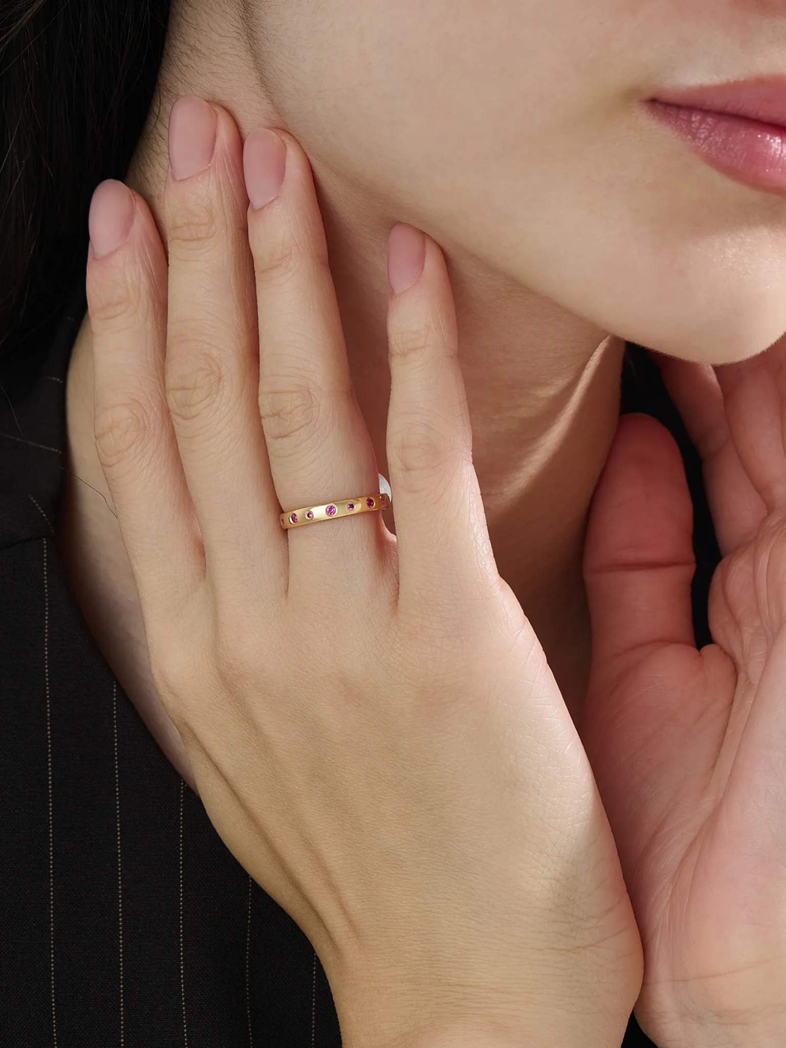 Flush Set Ruby Band, solid gold ring, view 6 | DiaFifth