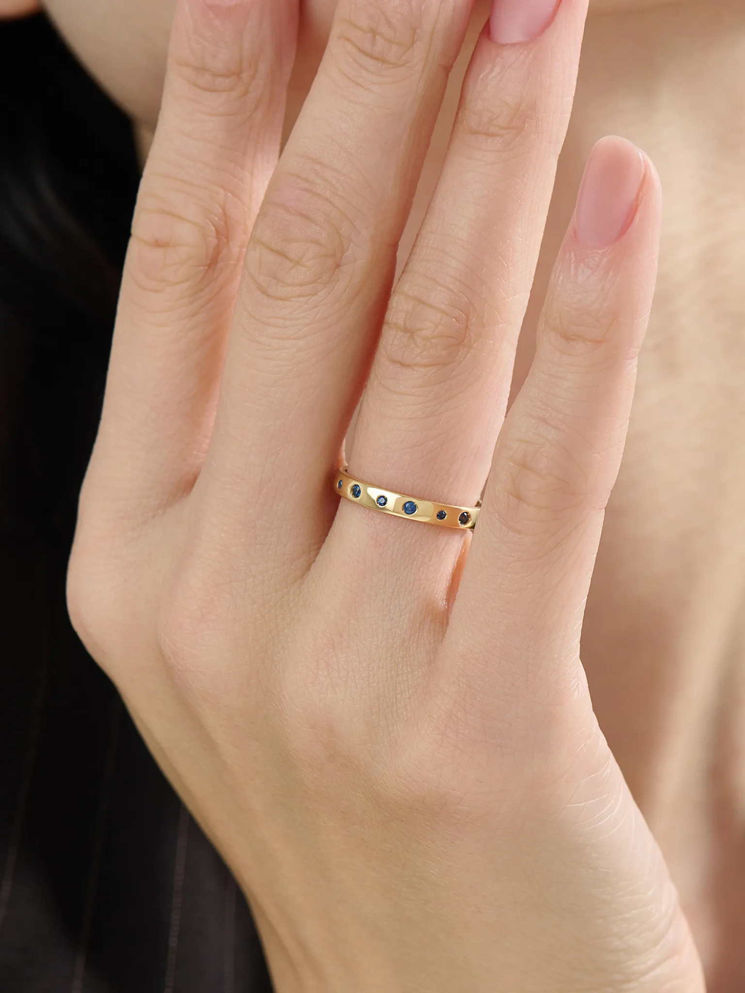 Flush Set Sapphire Band, solid gold ring, view 6 | DiaFifth