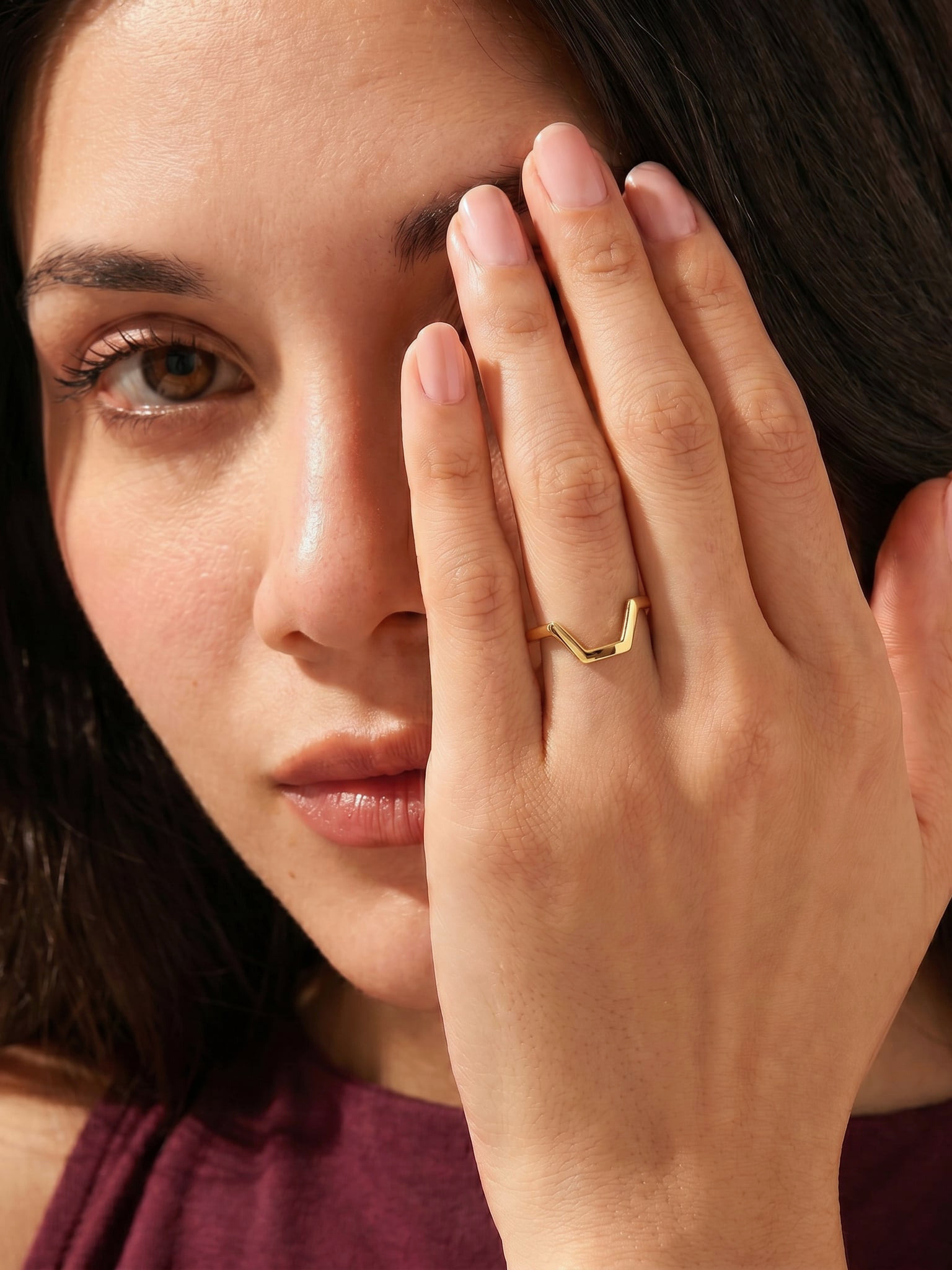 Hexagon Curve Ring, solid gold ring, view 3 | DiaFifth