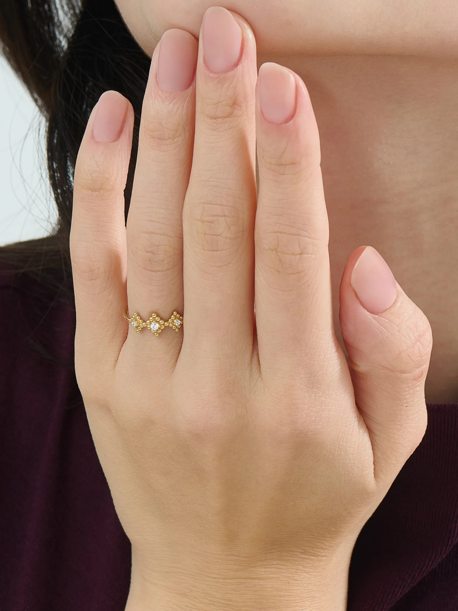 Lab Diamond Trio Ring, solid gold ring, view 6 | DiaFifth