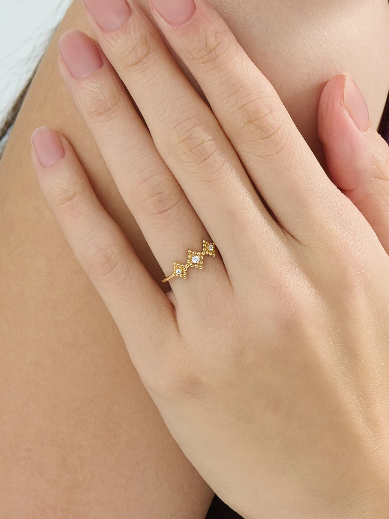 Lab Diamond Trio Ring, solid gold ring, view 3 | DiaFifth