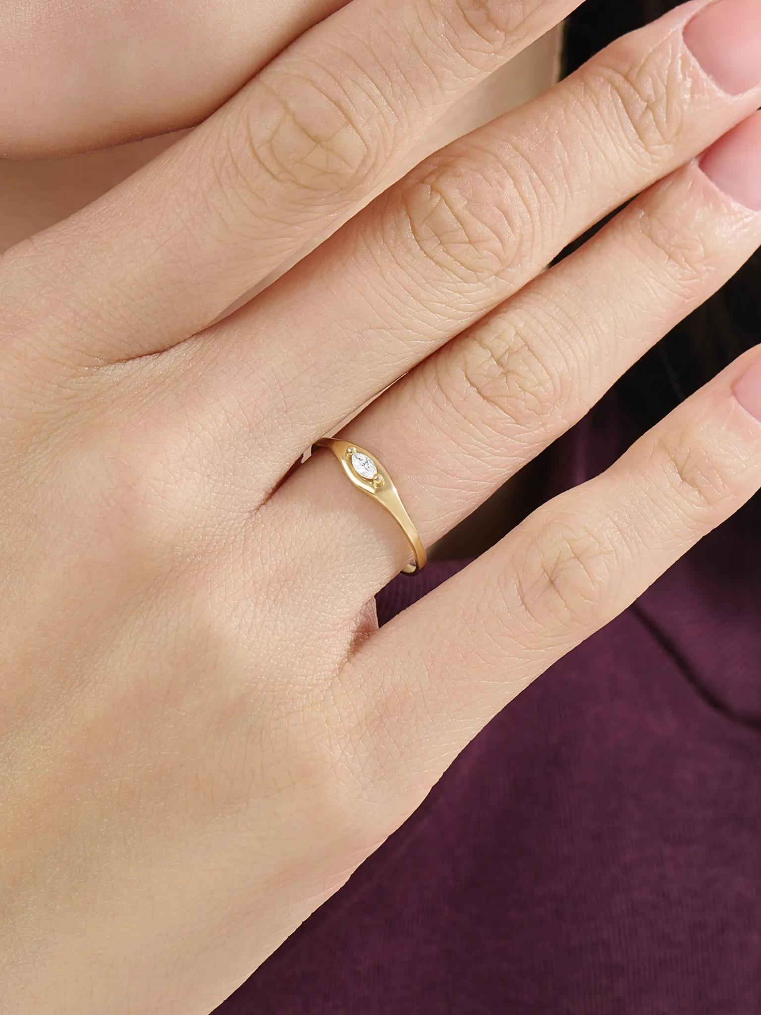 Marquise Diamond Signet Ring, solid gold ring, view 3 | DiaFifth