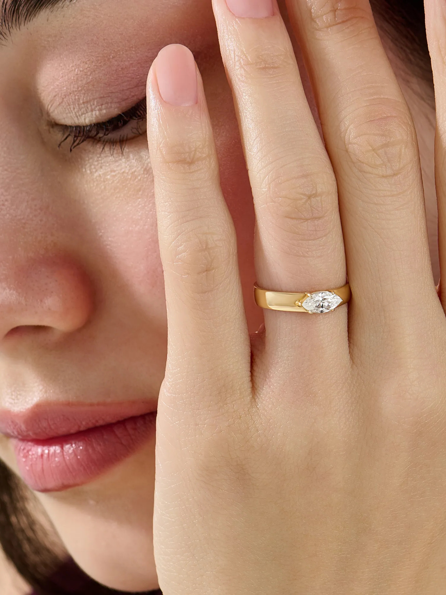 Marquise Dome Engagement Ring, solid gold ring, view 3 | DiaFifth