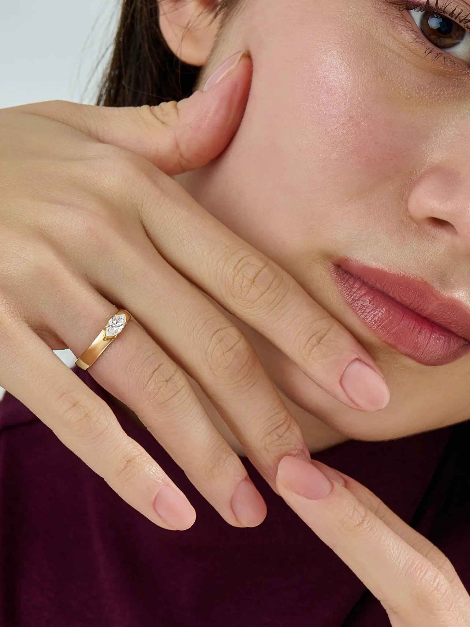 Marquise Dome Engagement Ring, solid gold ring, view 6 | DiaFifth