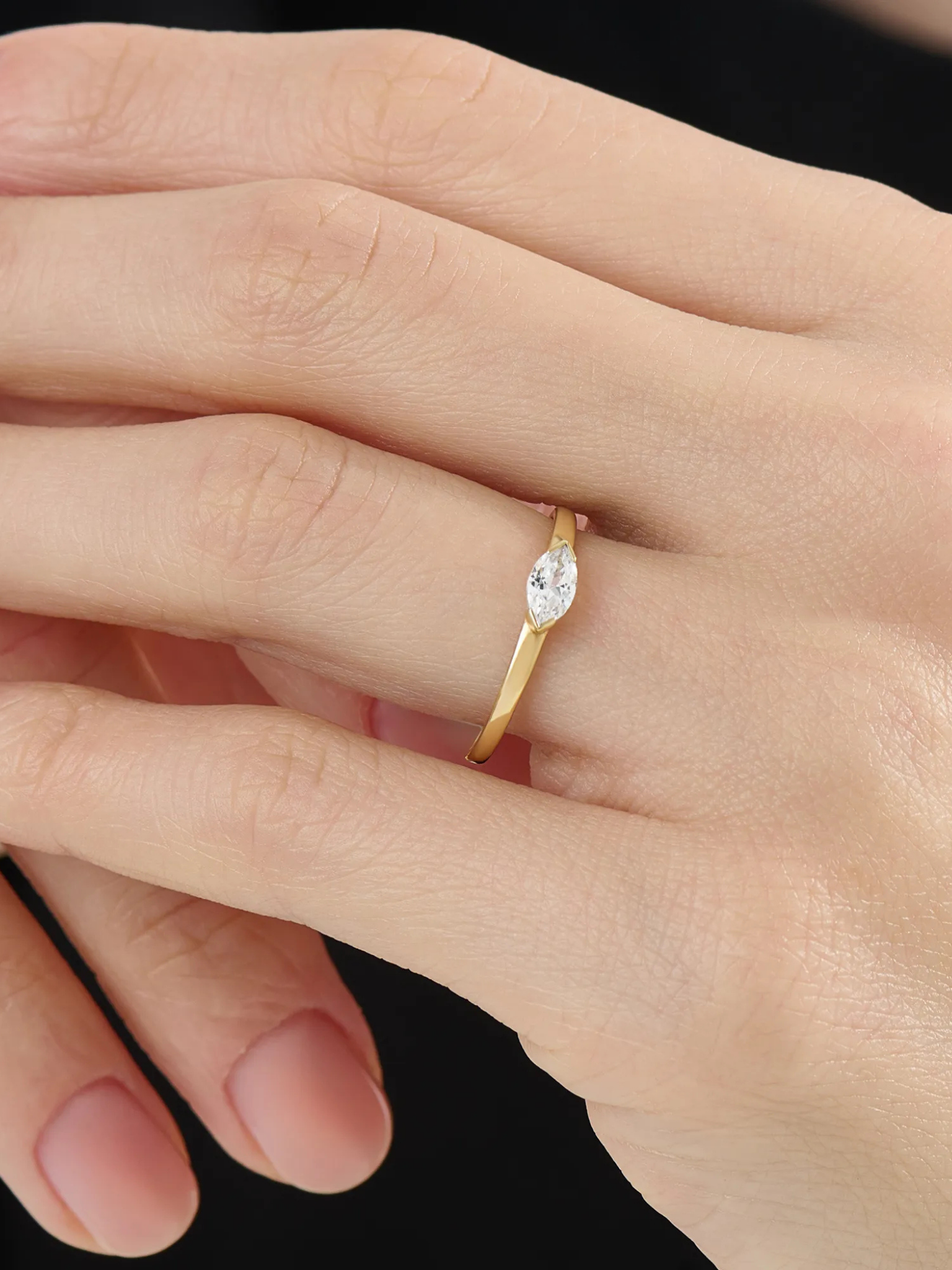 Marquise Engagement Ring, solid gold ring, view 3 | DiaFifth