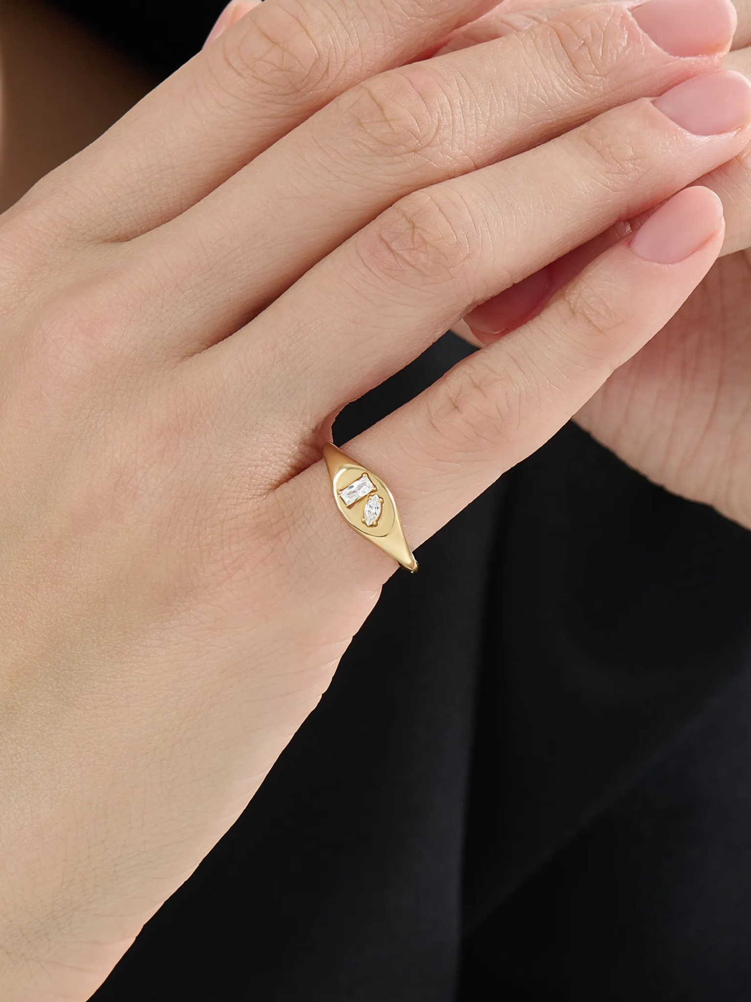 Mixed Cut Signet Ring, solid gold ring, view 3 | DiaFifth