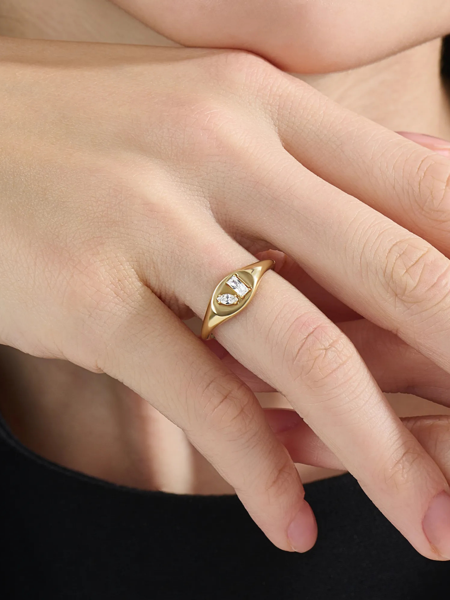 Mixed Cut Signet Ring, solid gold ring, view 6 | DiaFifth