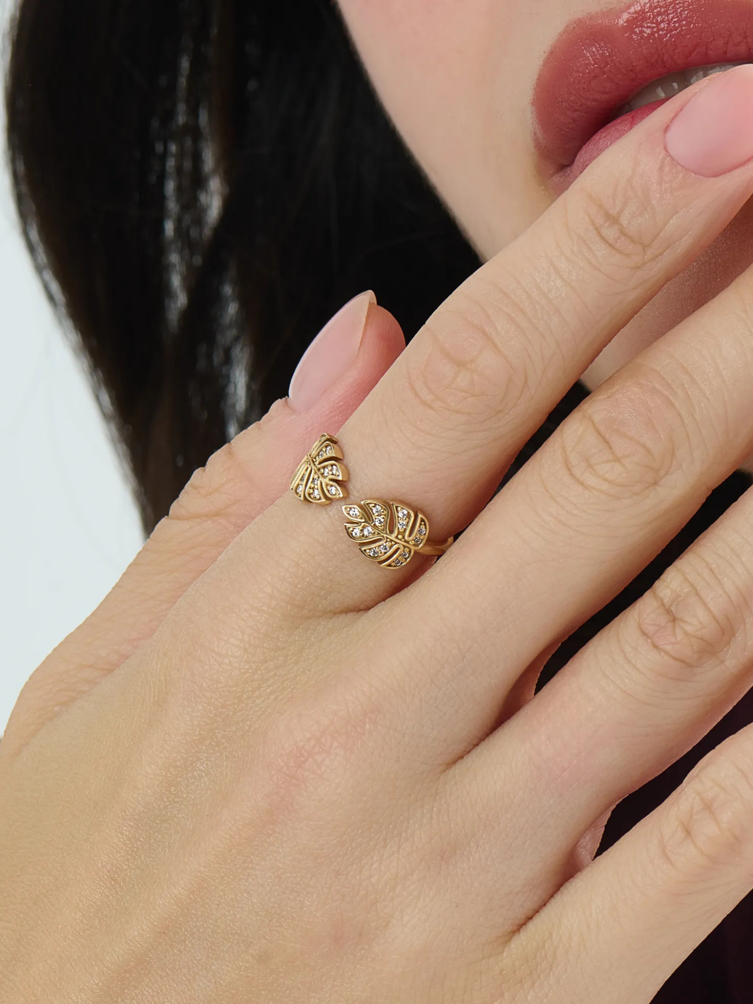 Open Palm Leaf Ring, solid gold ring, view 7 | DiaFifth