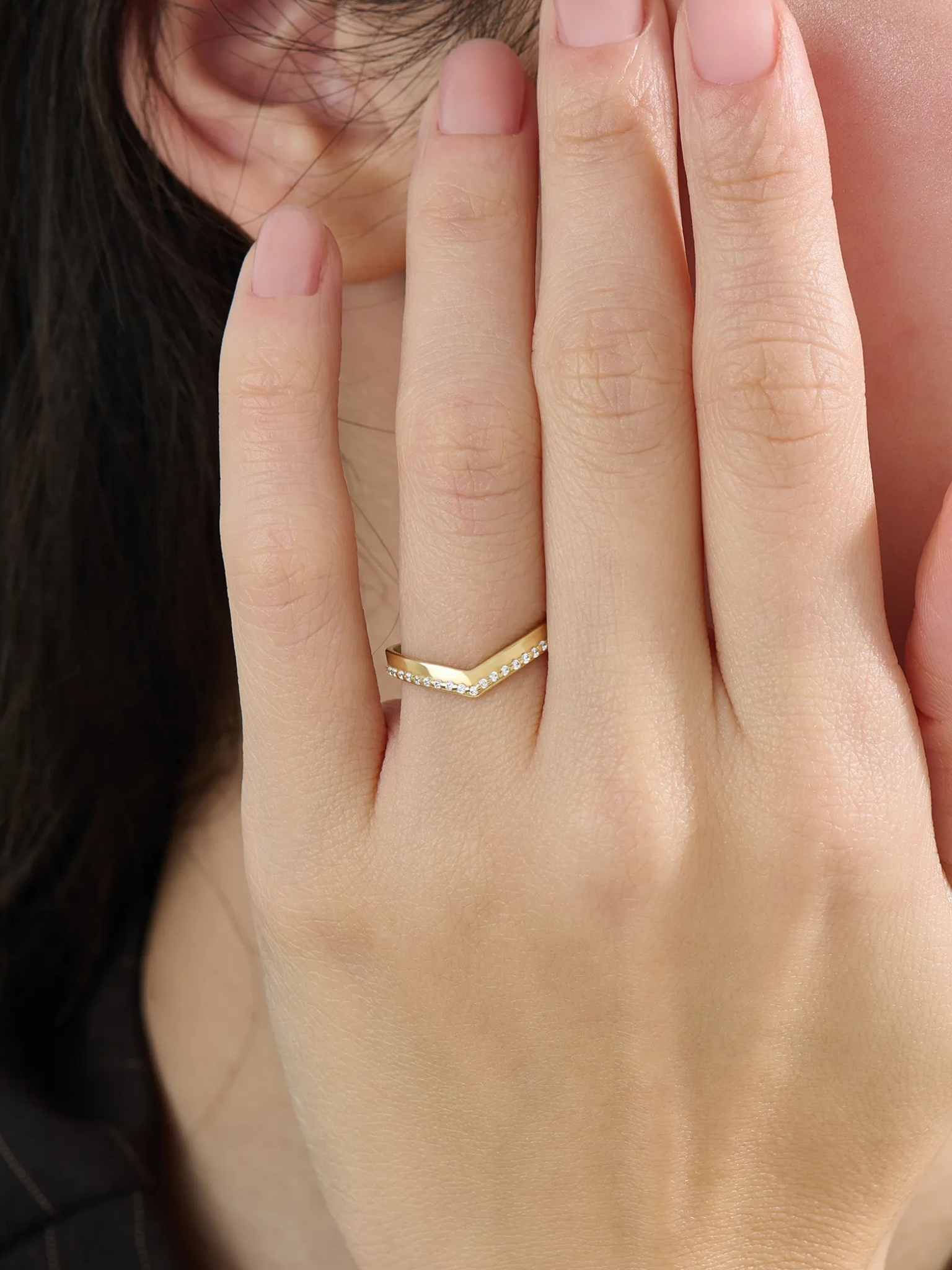 Pave Chevron Ring, solid gold ring, view 6 | DiaFifth