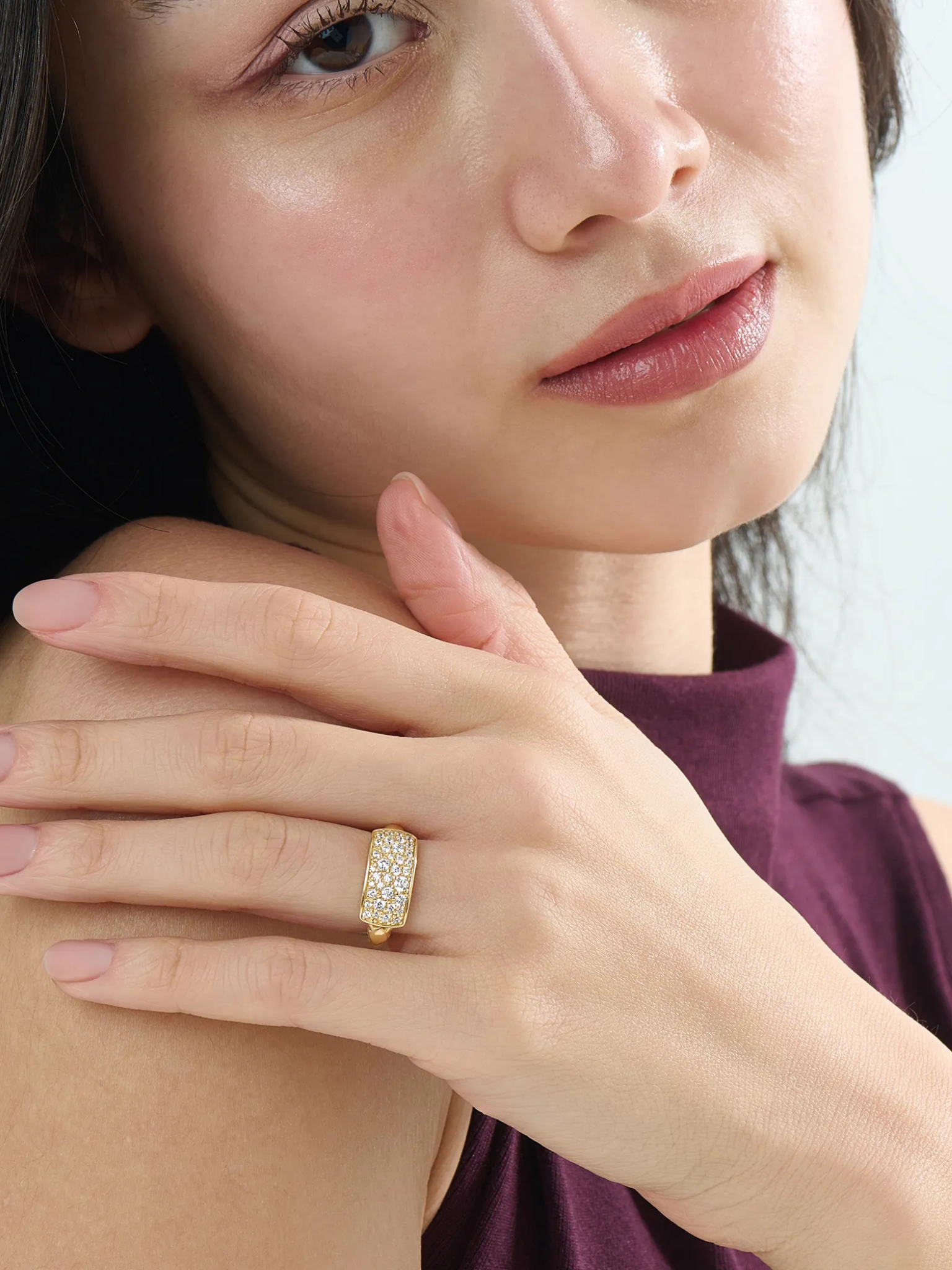 Pave Chunky Statement Ring, solid gold ring, view 3 | DiaFifth