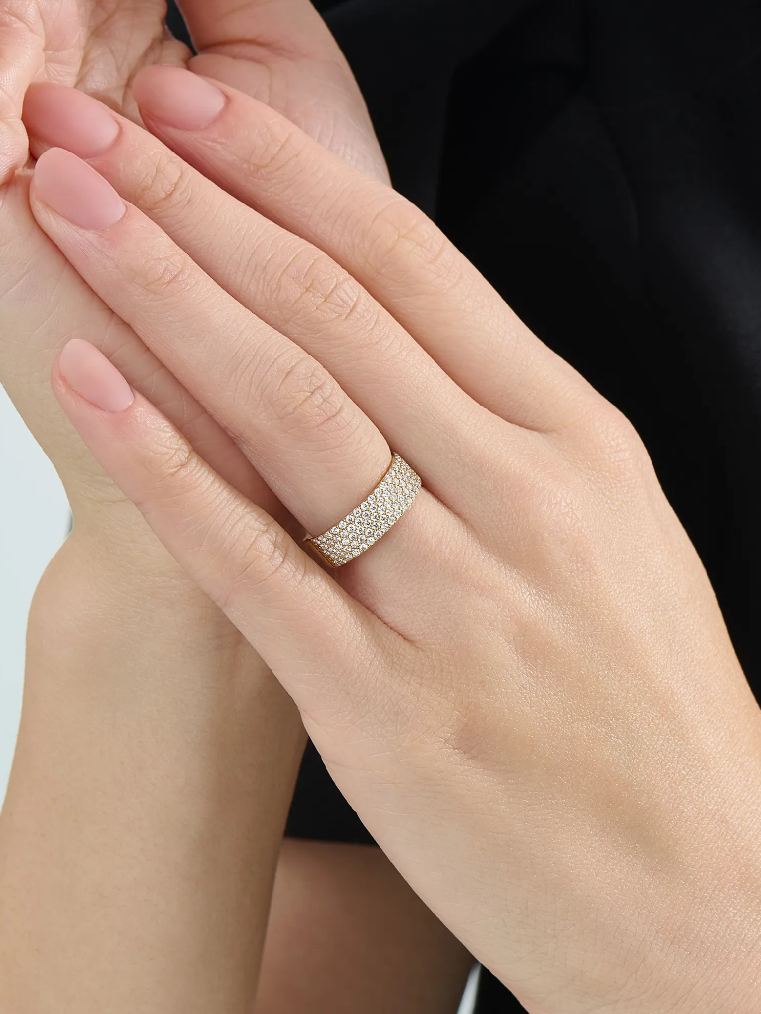 Pave Cigar Wedding Ring, solid gold ring, view 3 | DiaFifth