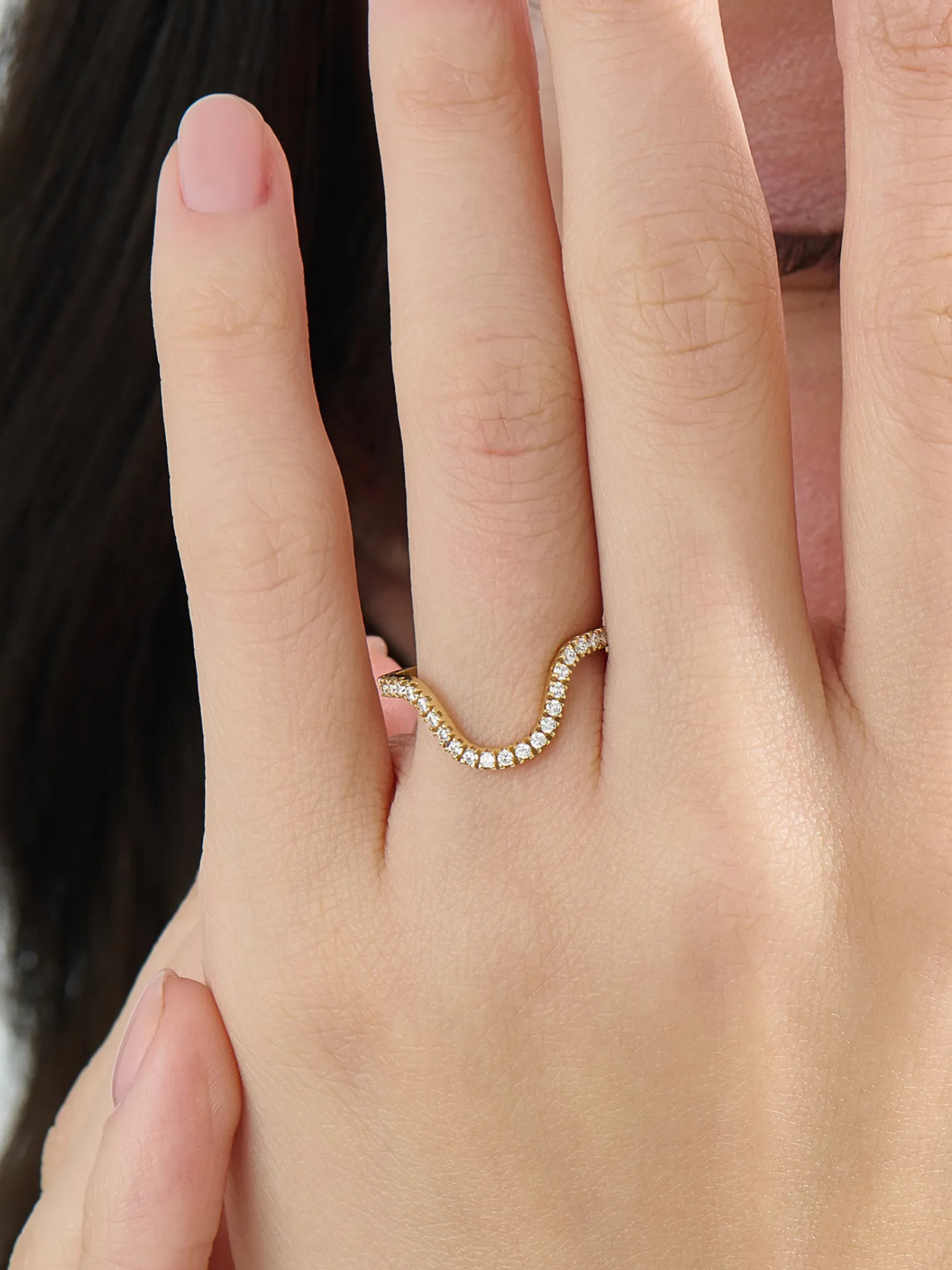Pave Deep Curve Ring, solid gold ring, view 3 | DiaFifth