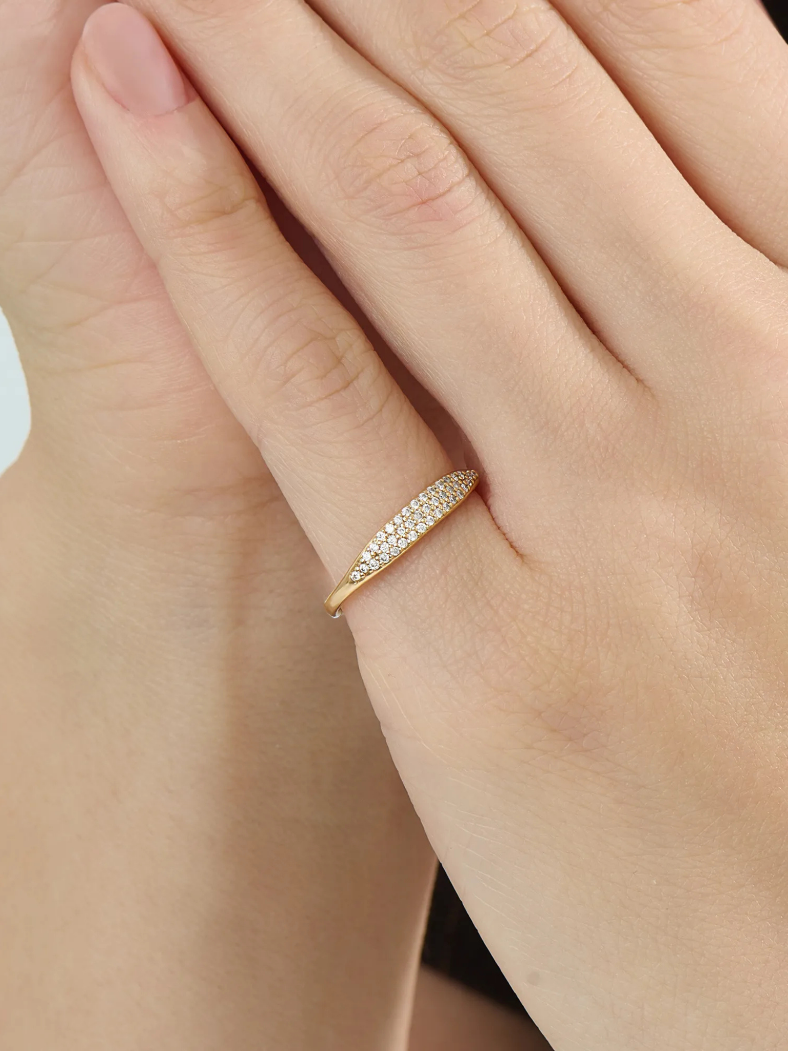 Pave Diamond Pinky Ring, solid gold ring, view 3 | DiaFifth