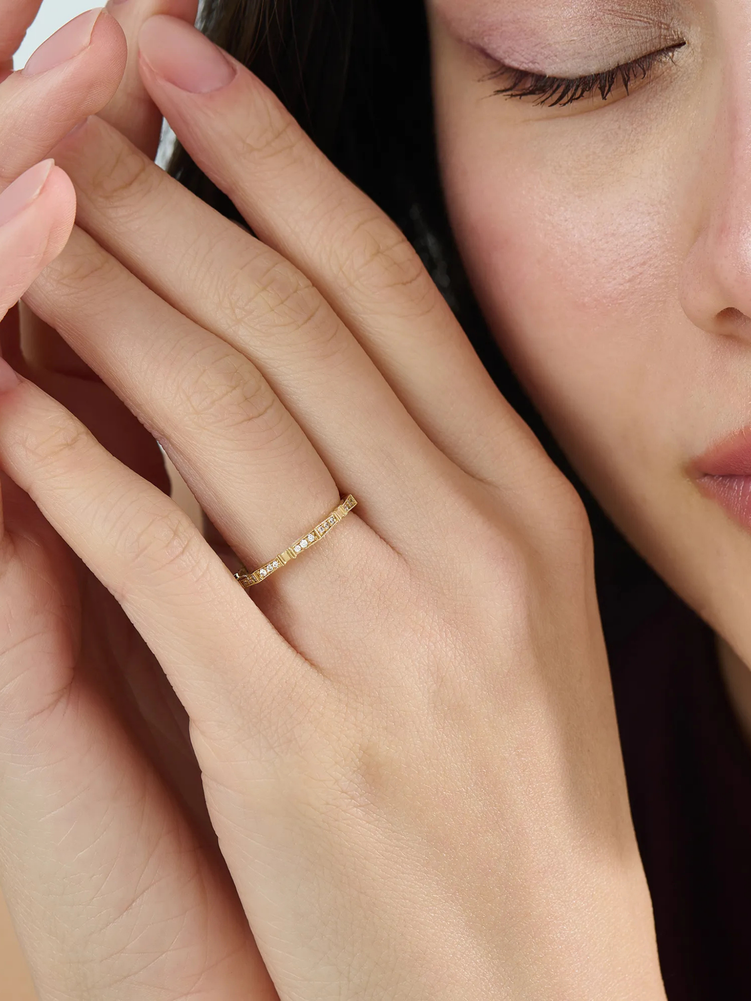 Pave Diamond Stacking Ring, solid gold ring, view 6 | DiaFifth