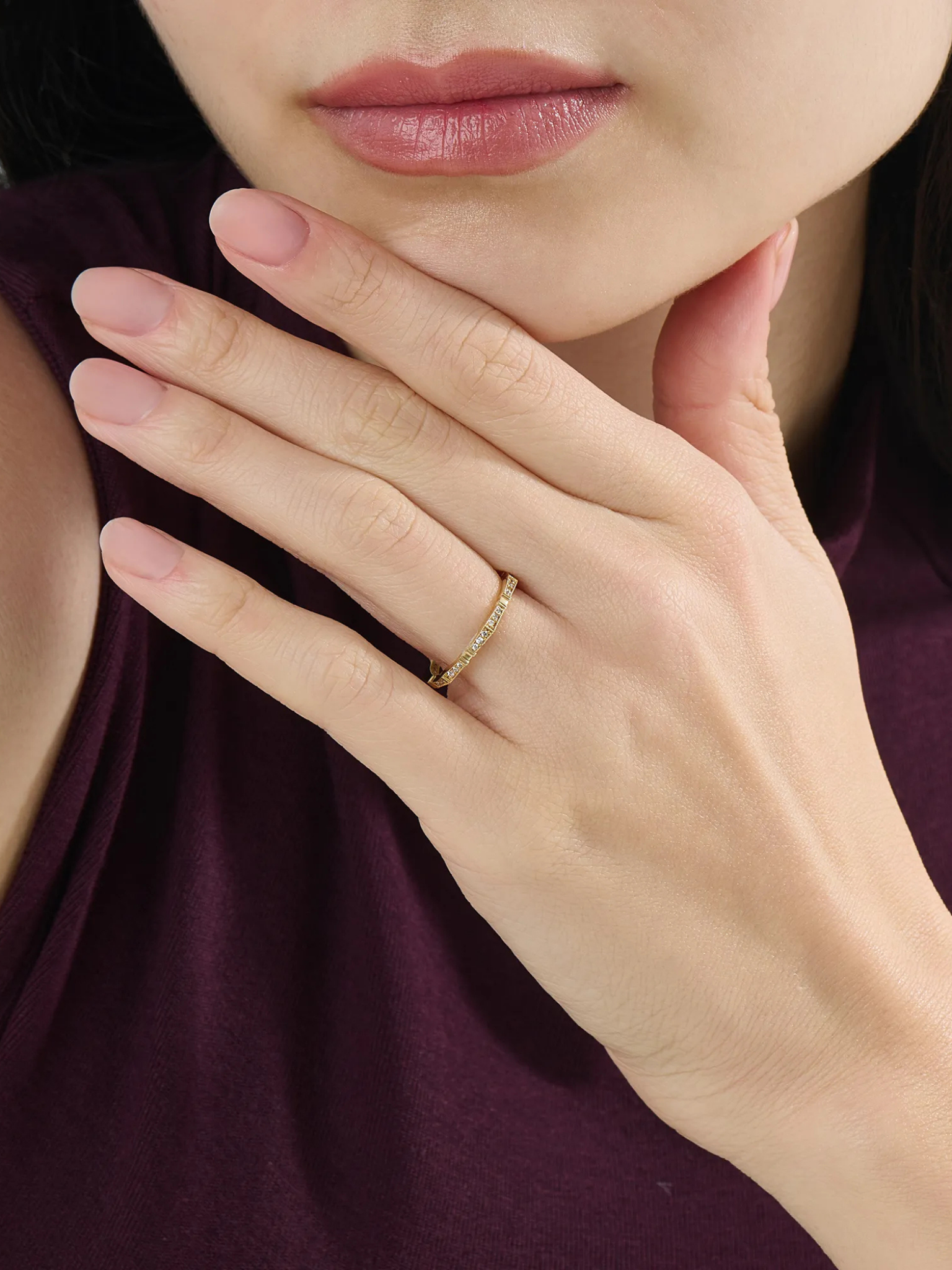 Pave Diamond Stacking Ring, solid gold ring, view 3 | DiaFifth