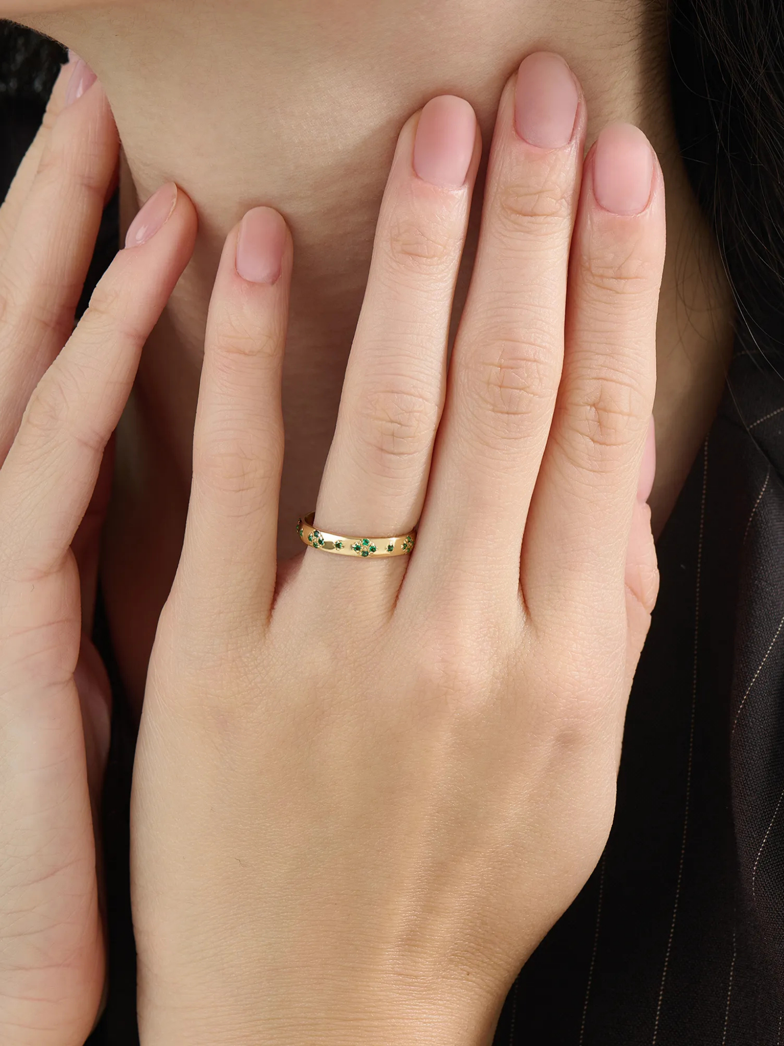 Pave Emerald Wedding Band, solid gold ring, view 3 | DiaFifth