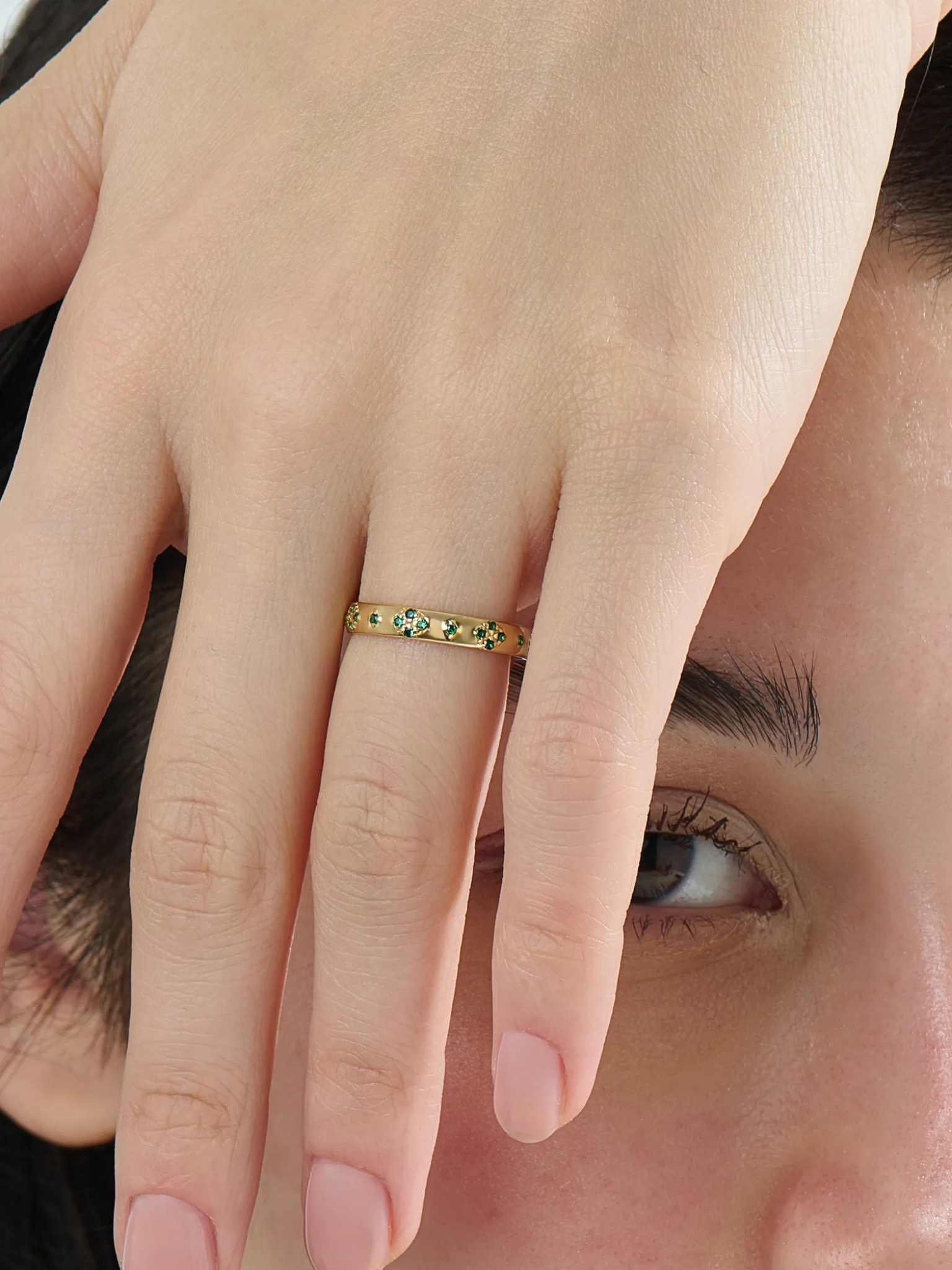 Pave Emerald Wedding Band, solid gold ring, view 6 | DiaFifth