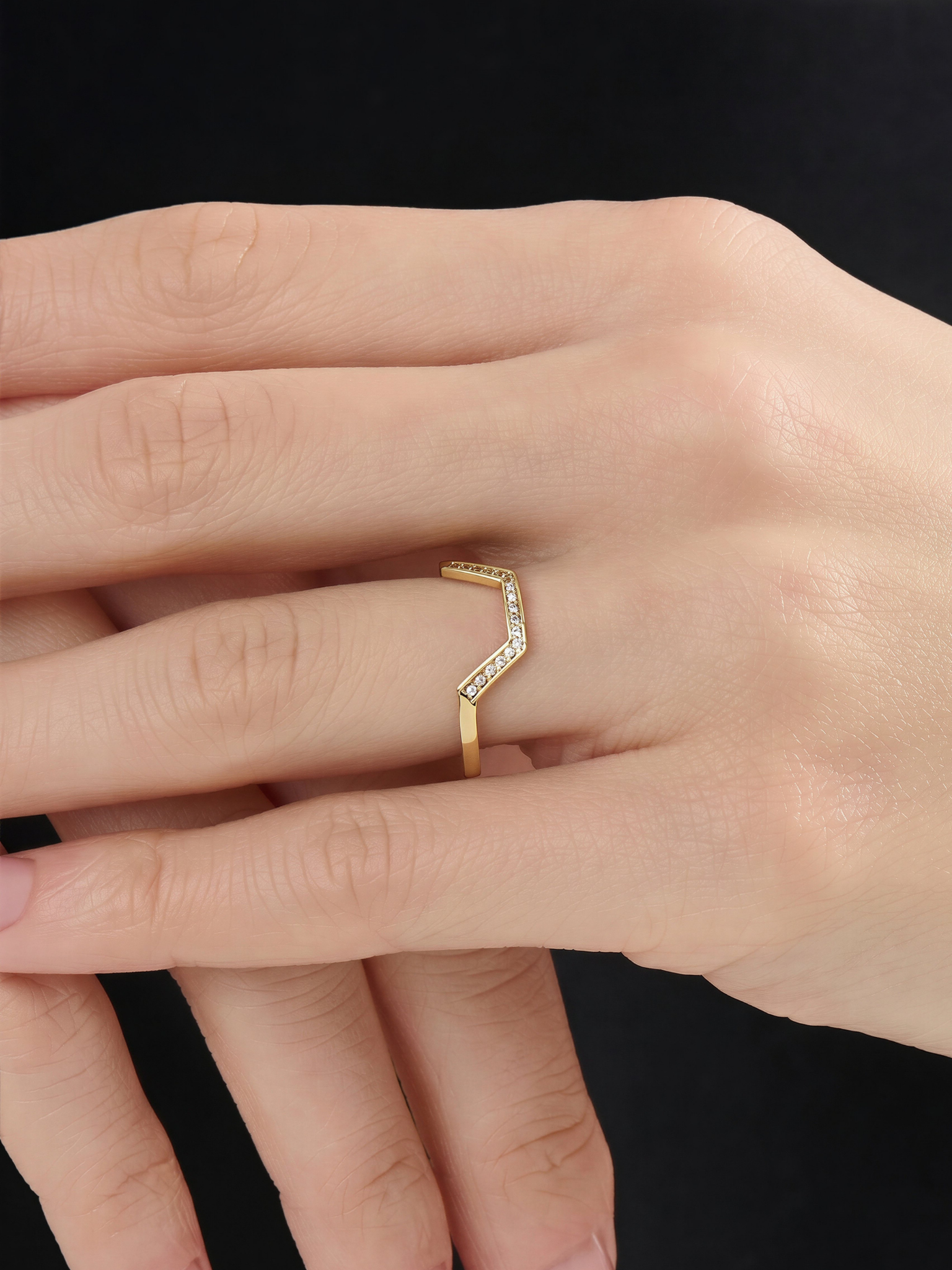 Pave Hexagon Curve Ring, solid gold ring, view 6 | DiaFifth