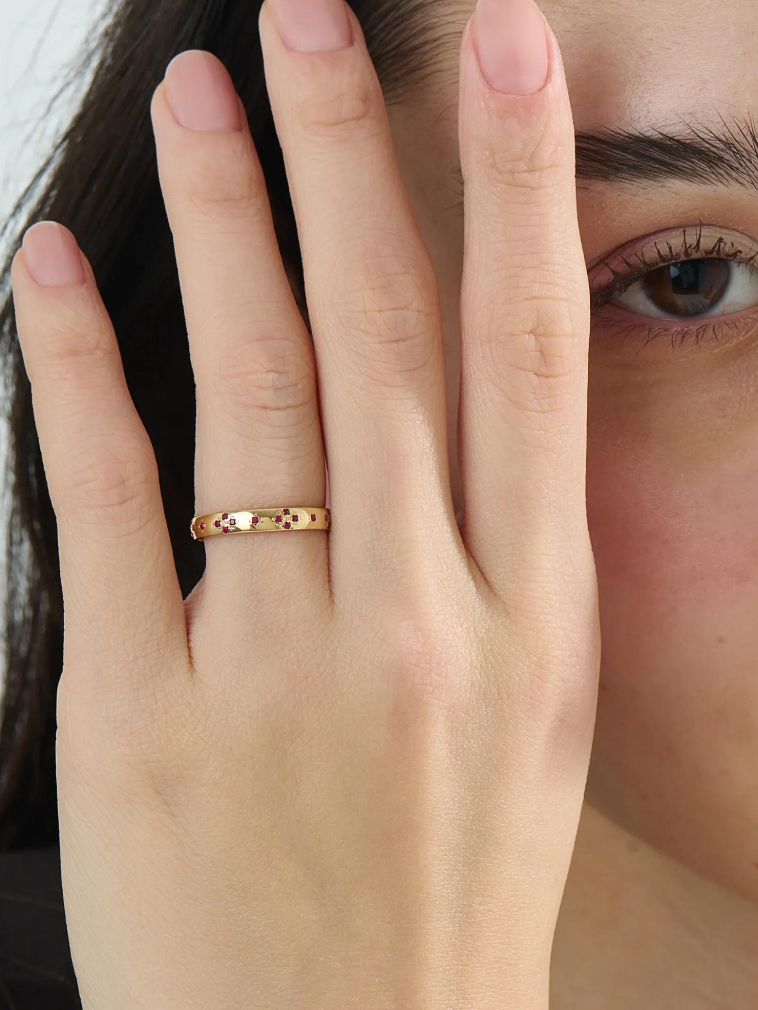 Pave Ruby Wedding Band, solid gold ring, view 3 | DiaFifth