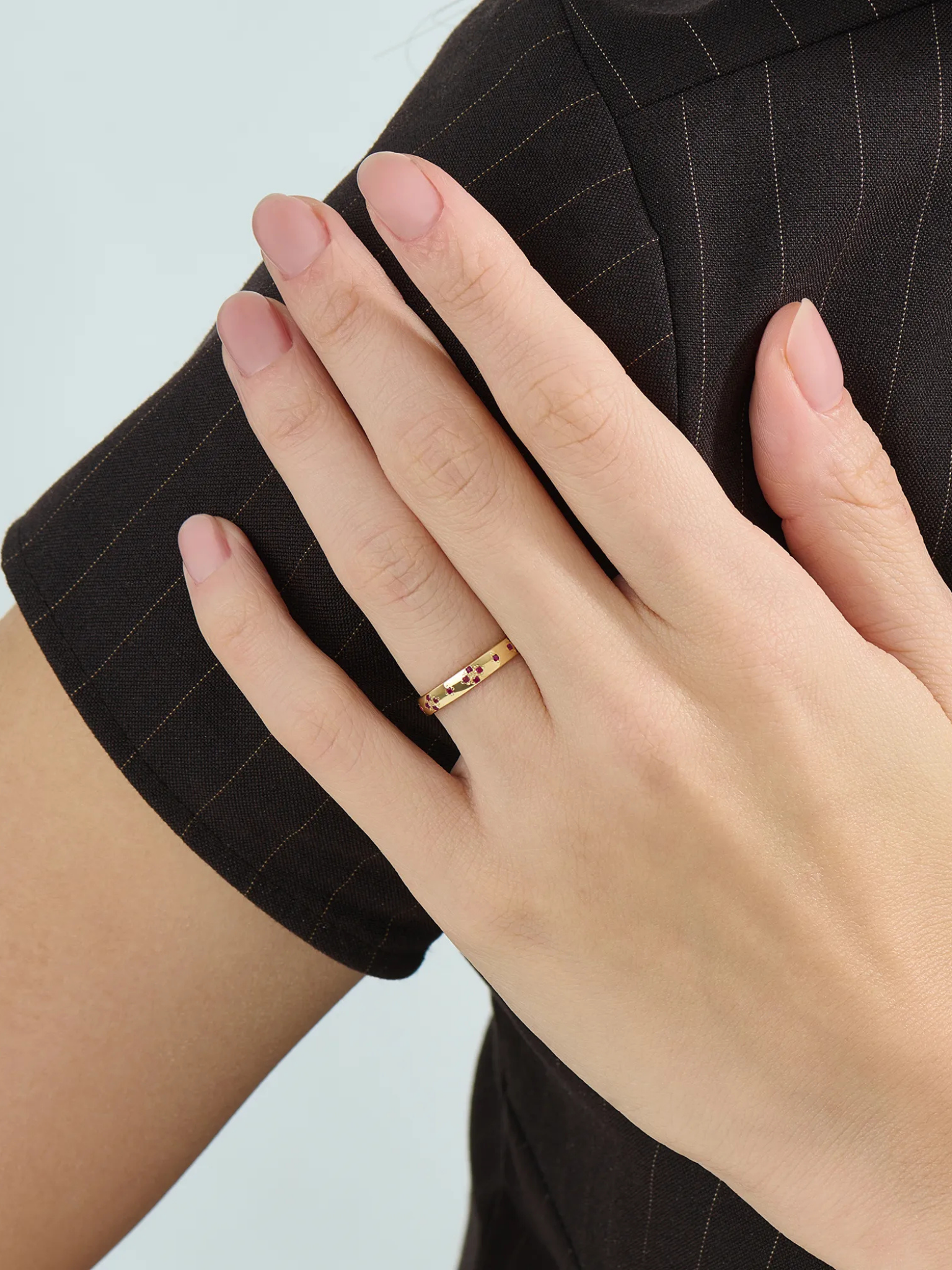Pave Ruby Wedding Band, solid gold ring, view 6 | DiaFifth