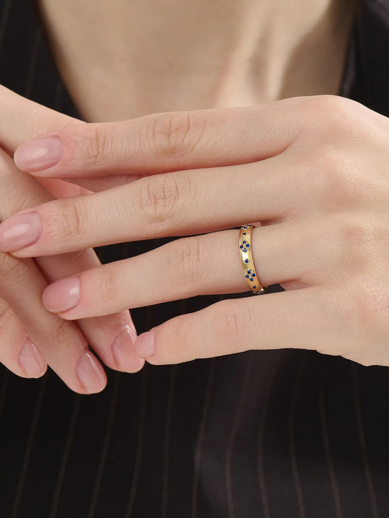 Pave Sapphire Wedding Band, solid gold ring, view 6 | DiaFifth