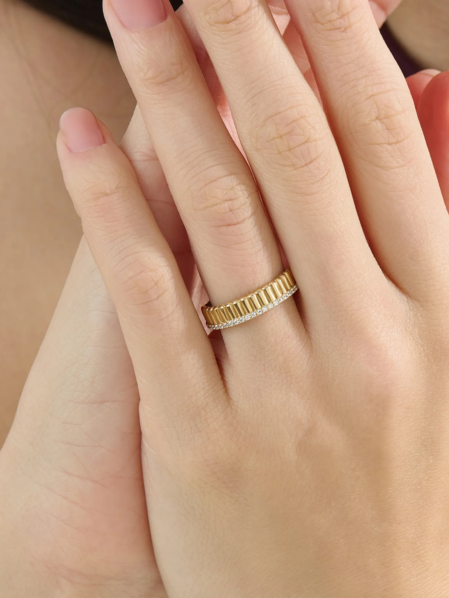 Ribbed Band Stacking Ring, solid gold ring, view 6 | DiaFifth