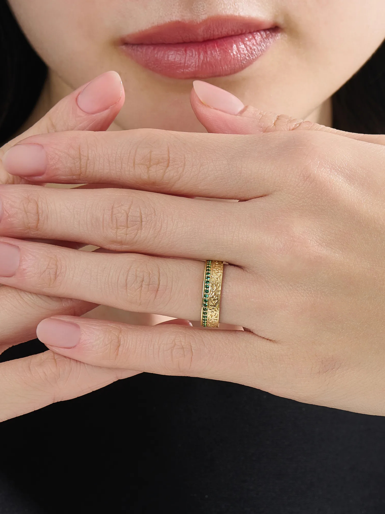 Side Pave Flower Wedding Band, solid gold ring, view 5 | DiaFifth