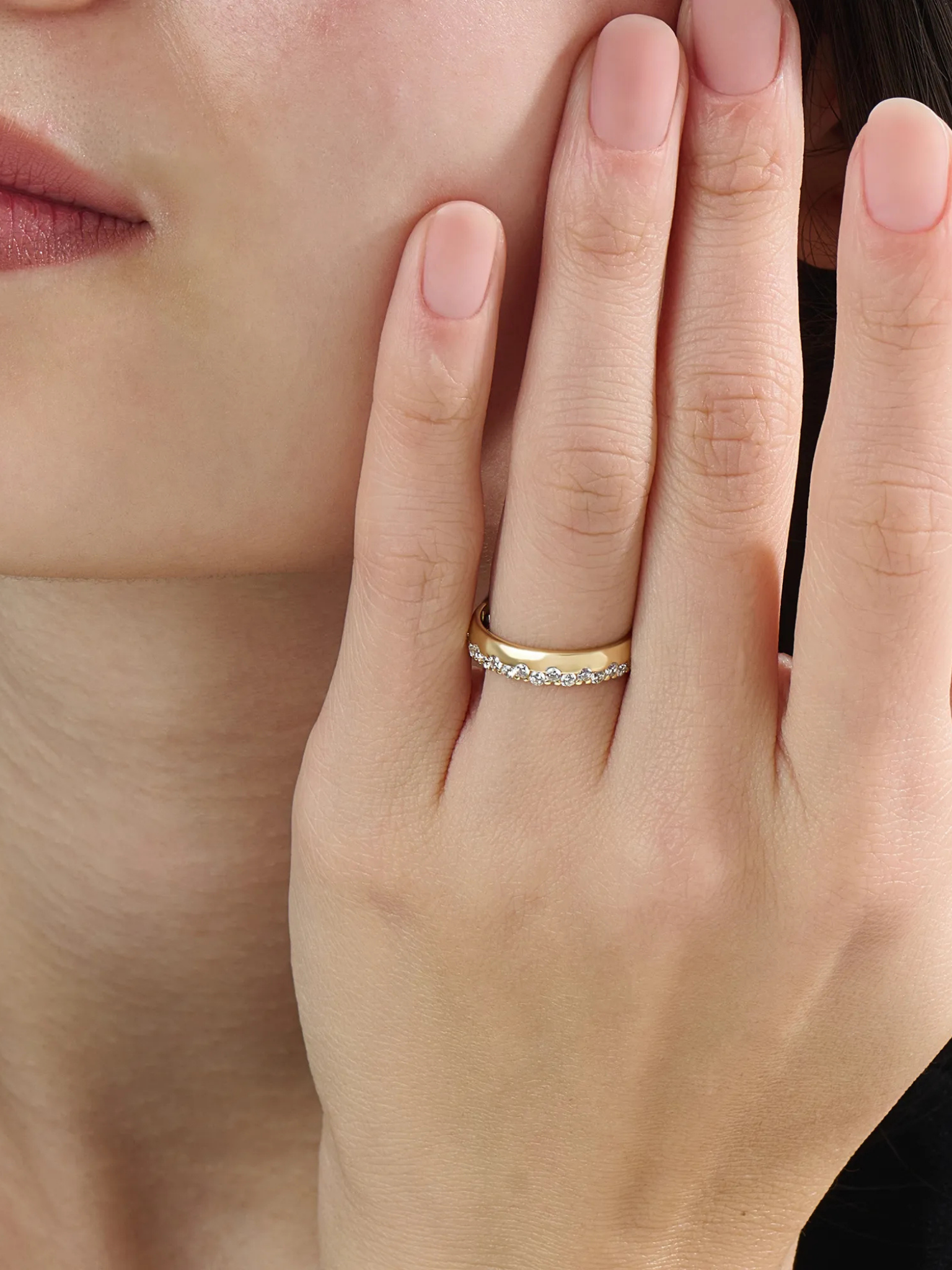 Side Pave Wedding Band, solid gold ring, view 3 | DiaFifth