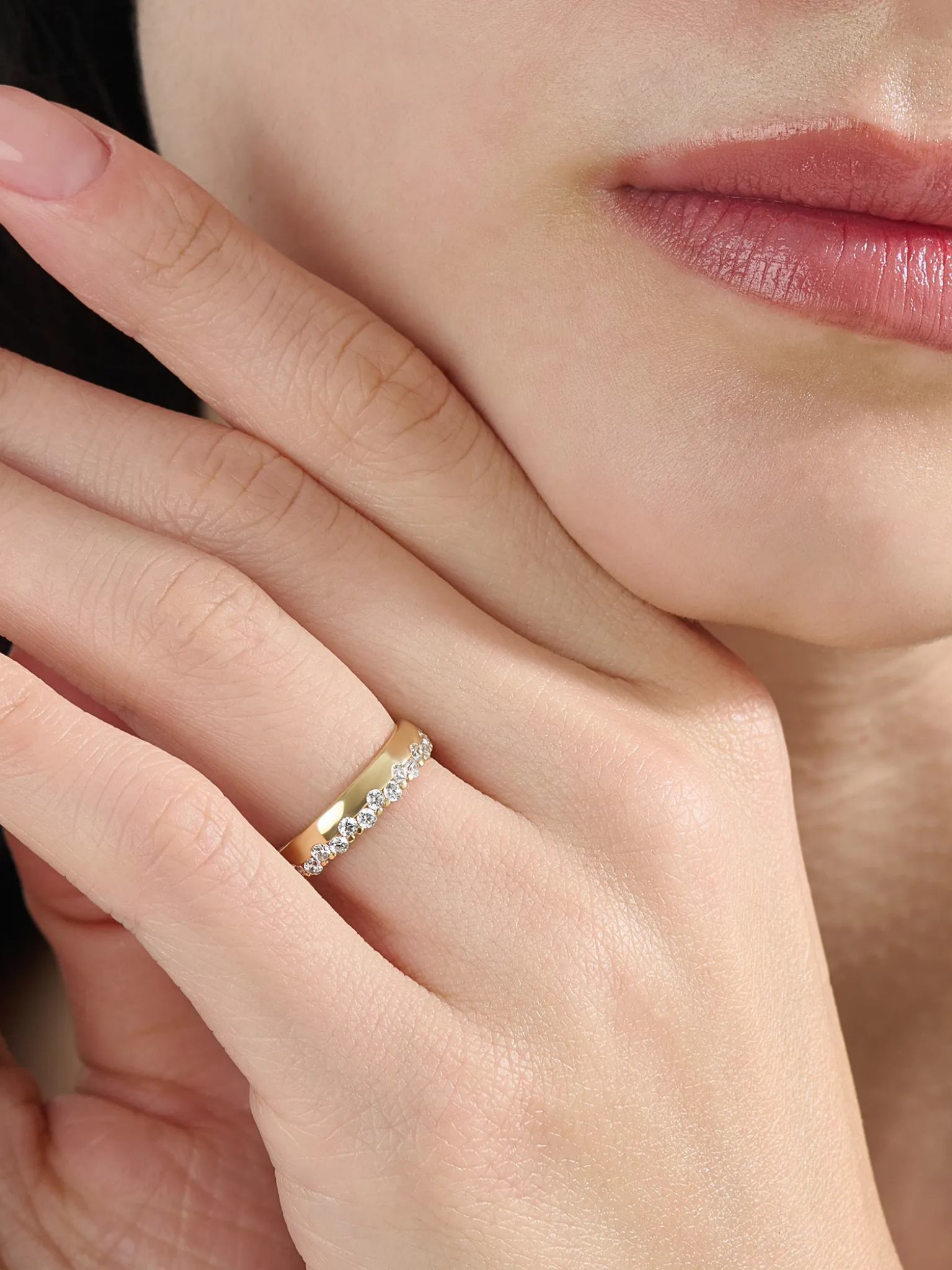 Side Pave Wedding Band, solid gold ring, view 6 | DiaFifth