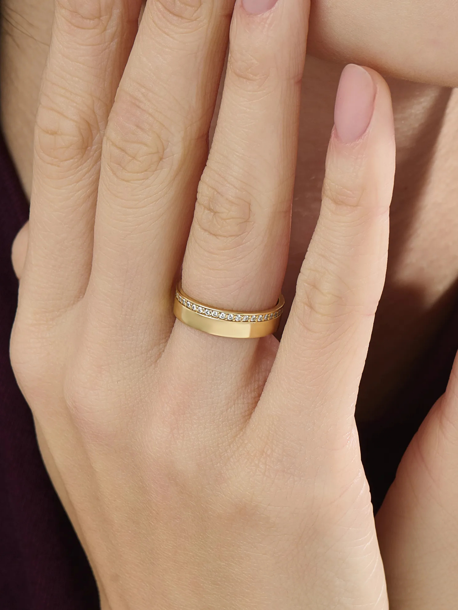 Channel Pave Wedding Band, solid gold ring, view 3 | DiaFifth