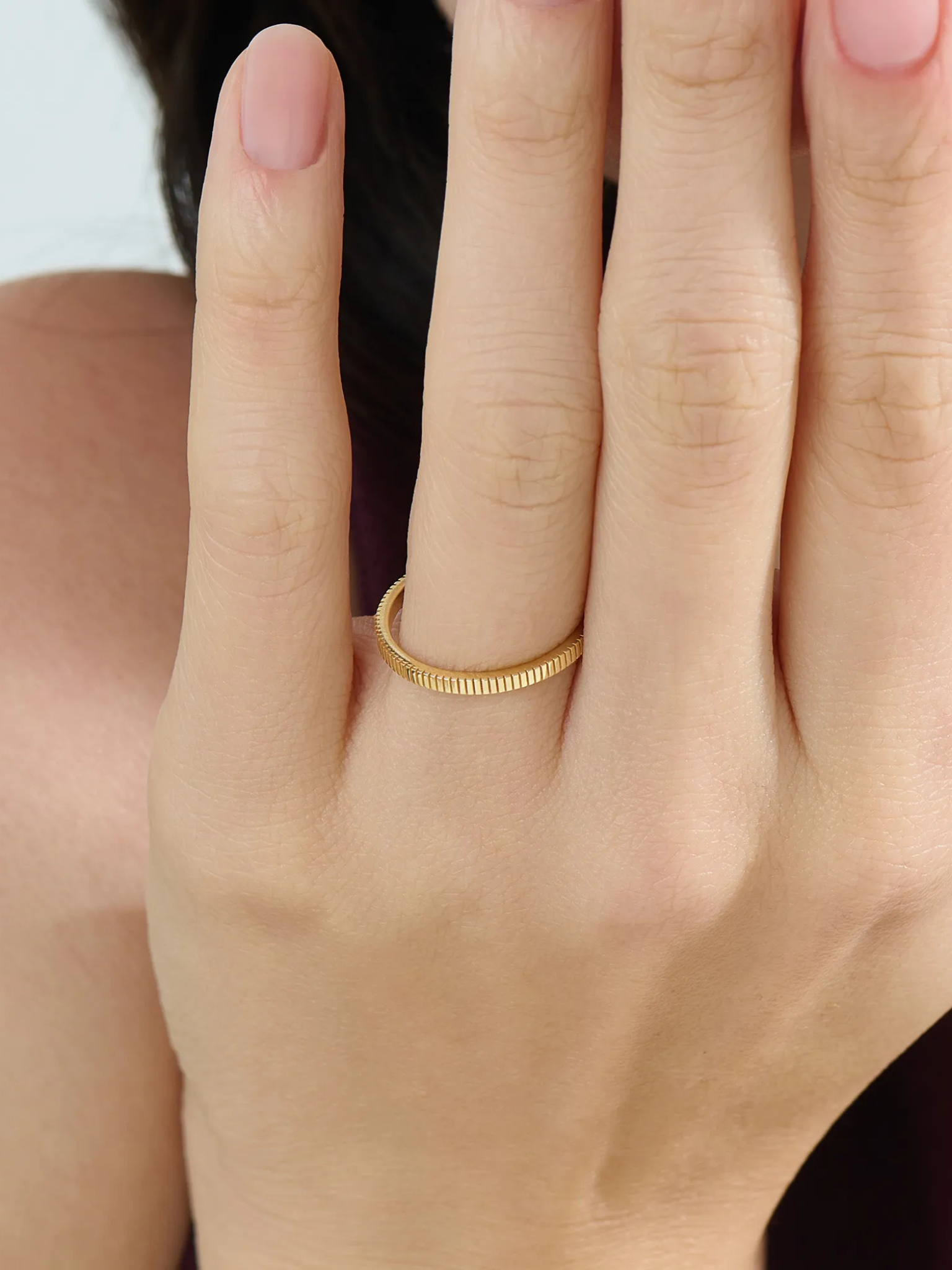 Simple Lined Wedding Band, solid gold ring, view 6 | DiaFifth