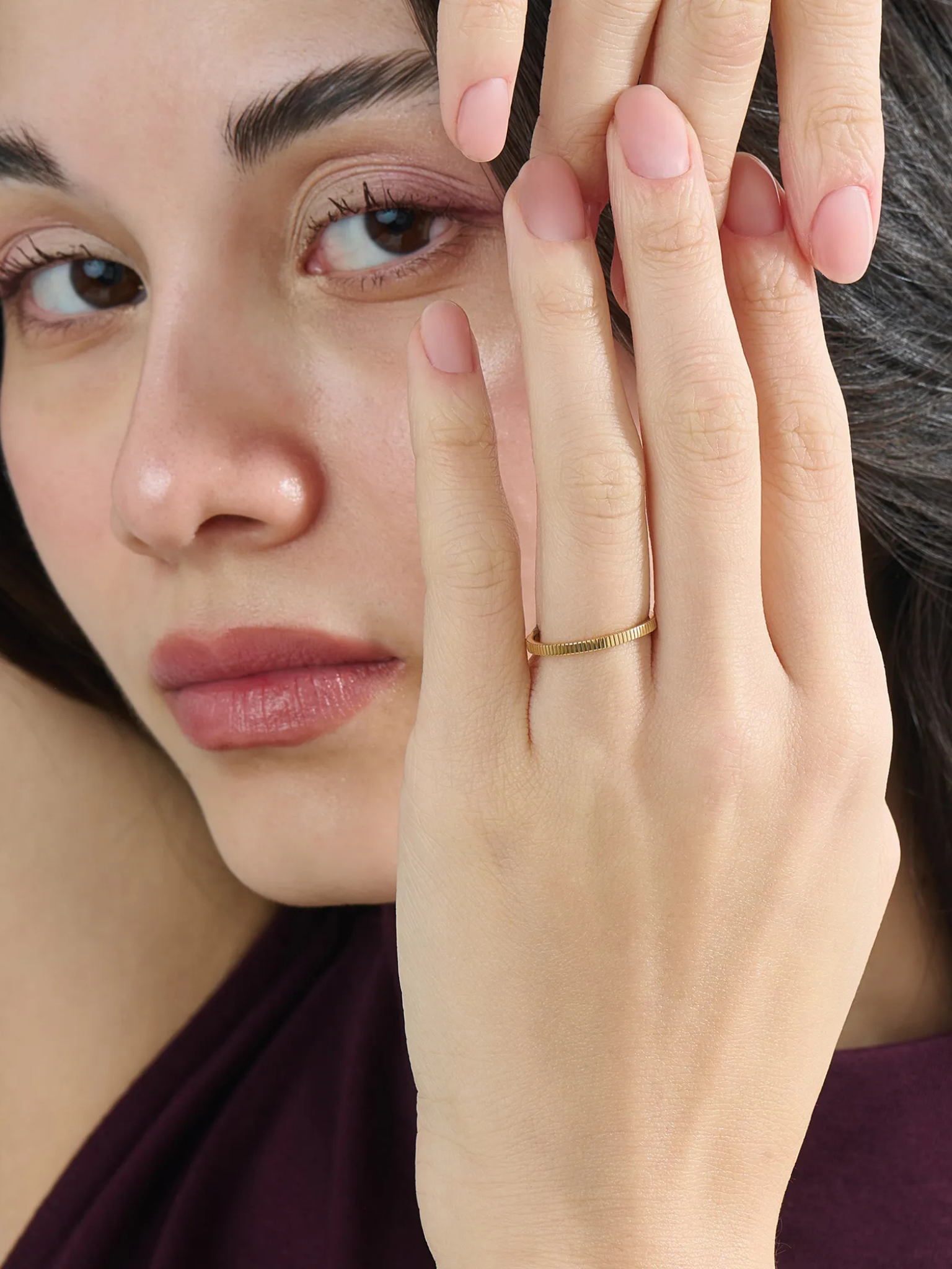 Simple Lined Wedding Band, solid gold ring, view 3 | DiaFifth
