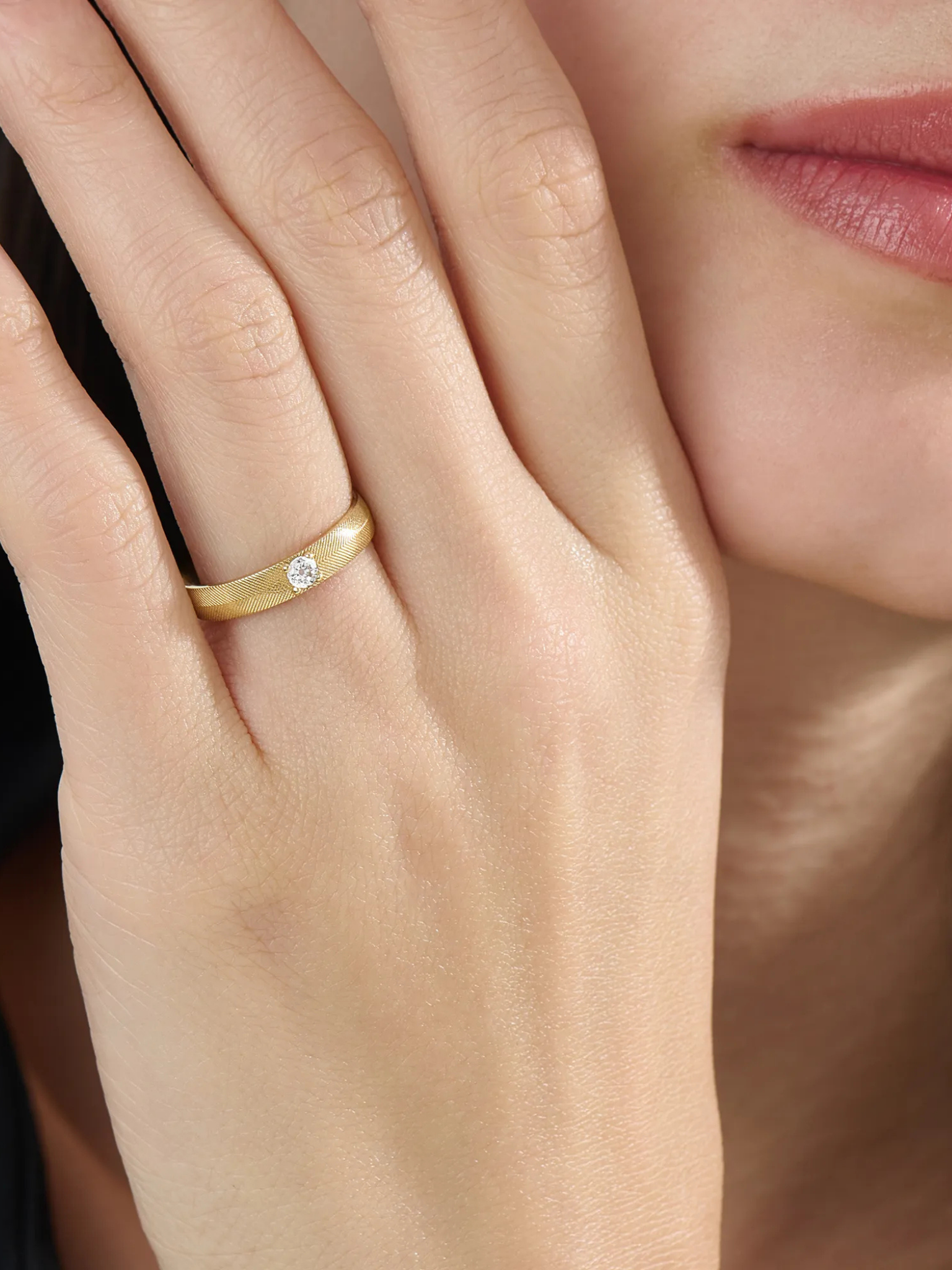 Textured Wedding Band, solid gold ring, view 3 | DiaFifth