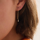Threader Baguette Earrings, solid gold earrings, view 3 | DiaFifth