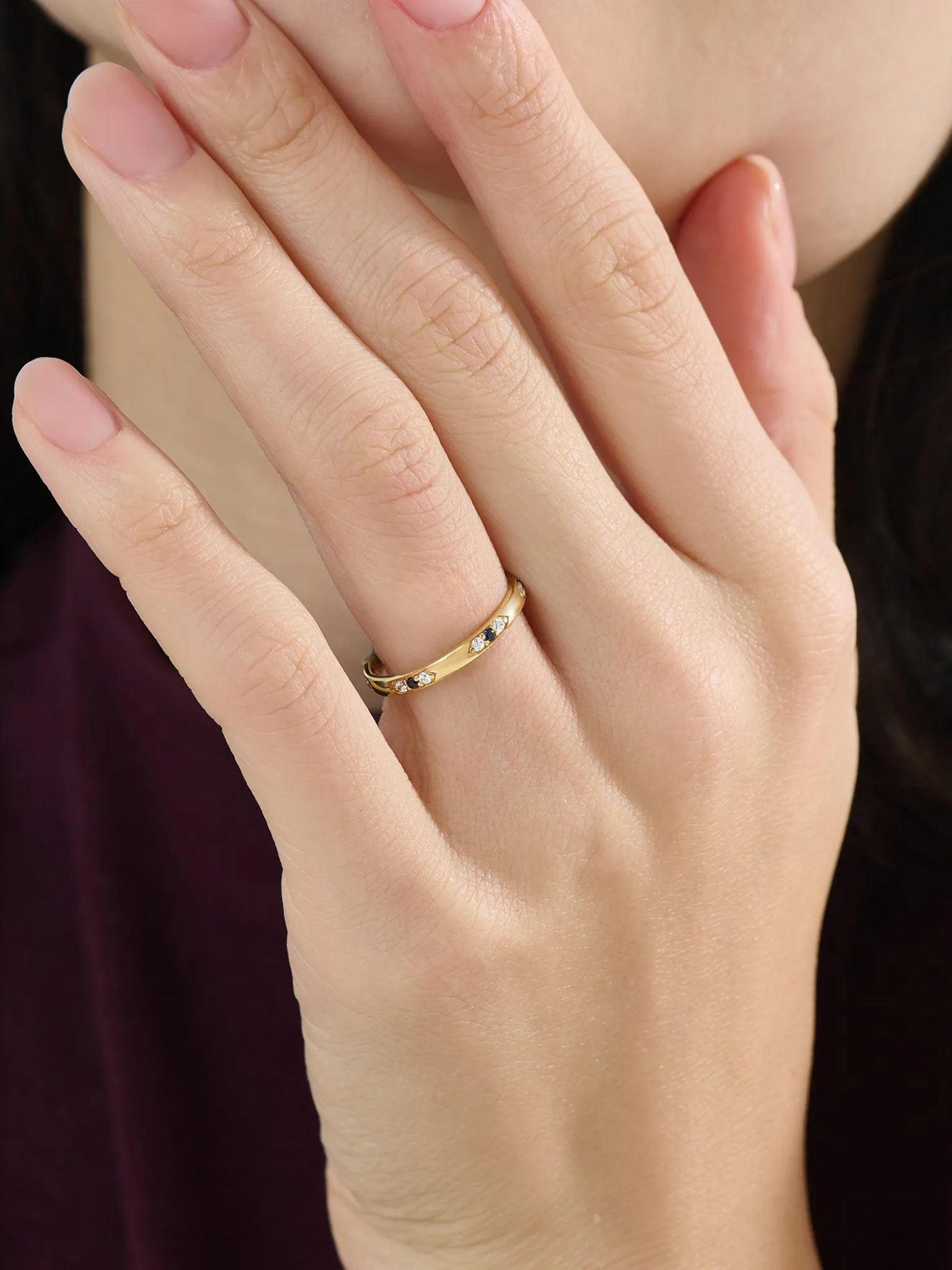 Tiny Sapphire Wedding Band, solid gold ring, view 6 | DiaFifth