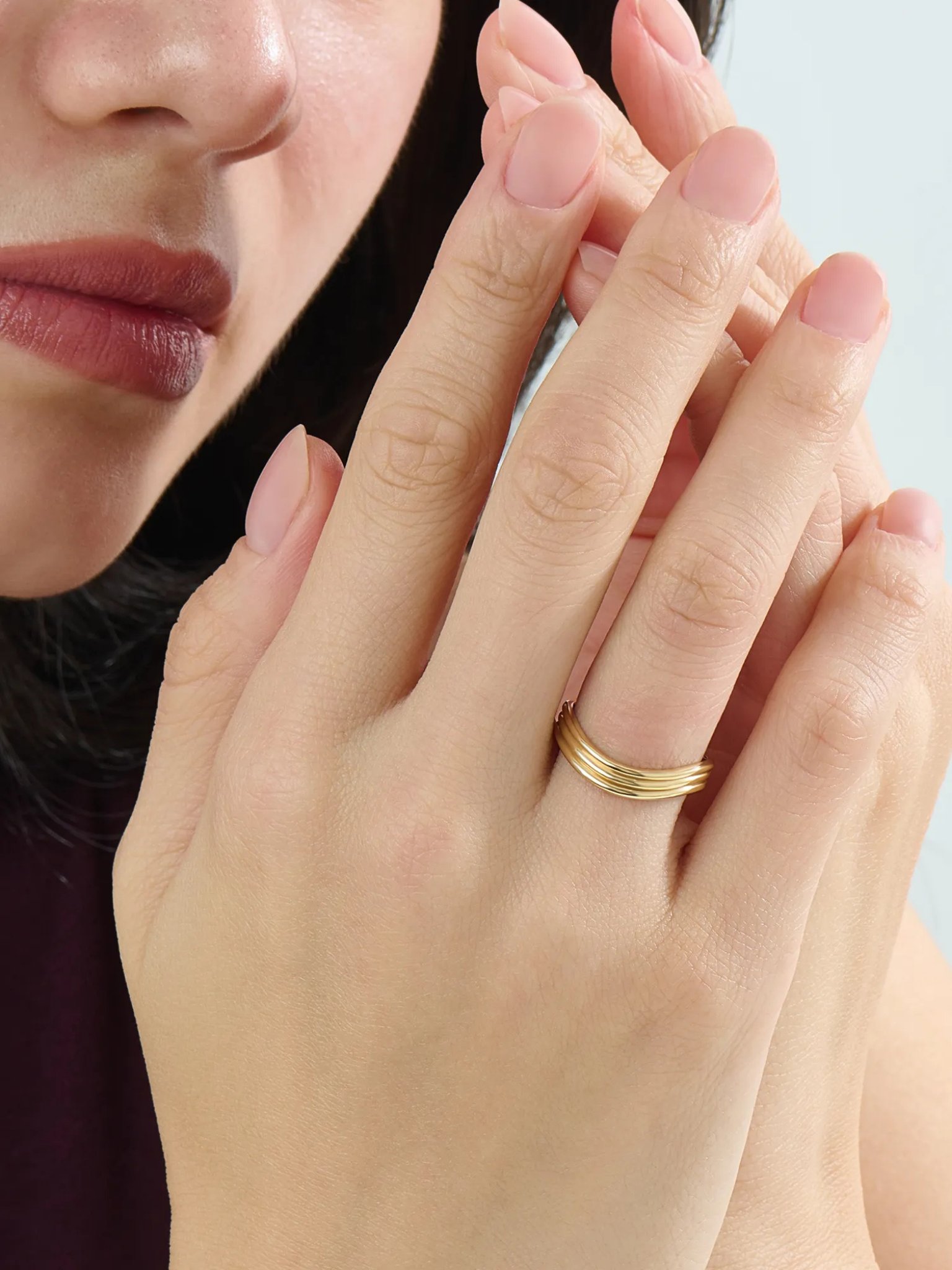 Triple Band Curve Ring, solid gold ring, view 3 | DiaFifth