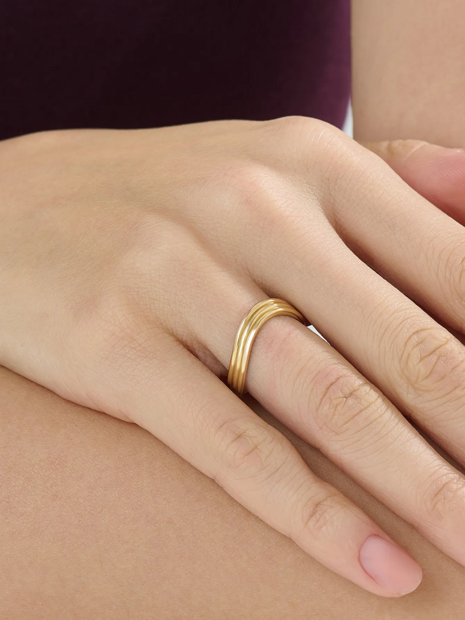 Triple Band Curve Ring, solid gold ring, view 6 | DiaFifth