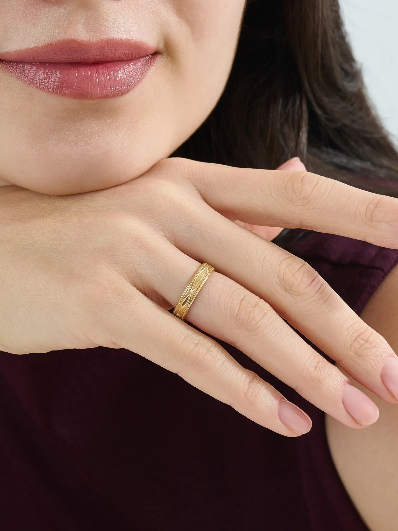 Vintage Milgrain Wedding Band, solid gold ring, view 3 | DiaFifth