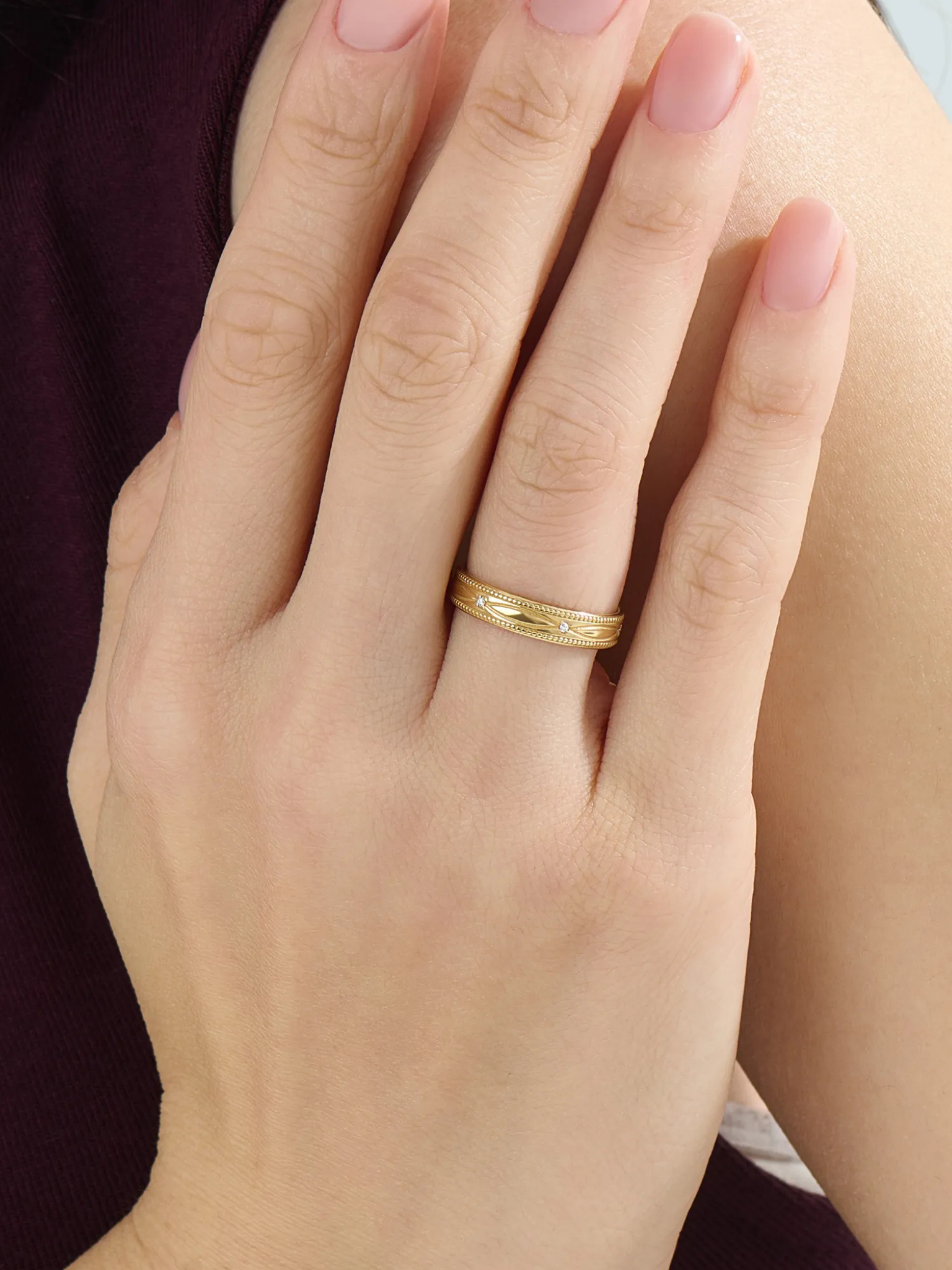 Vintage Milgrain Wedding Band, solid gold ring, view 6 | DiaFifth