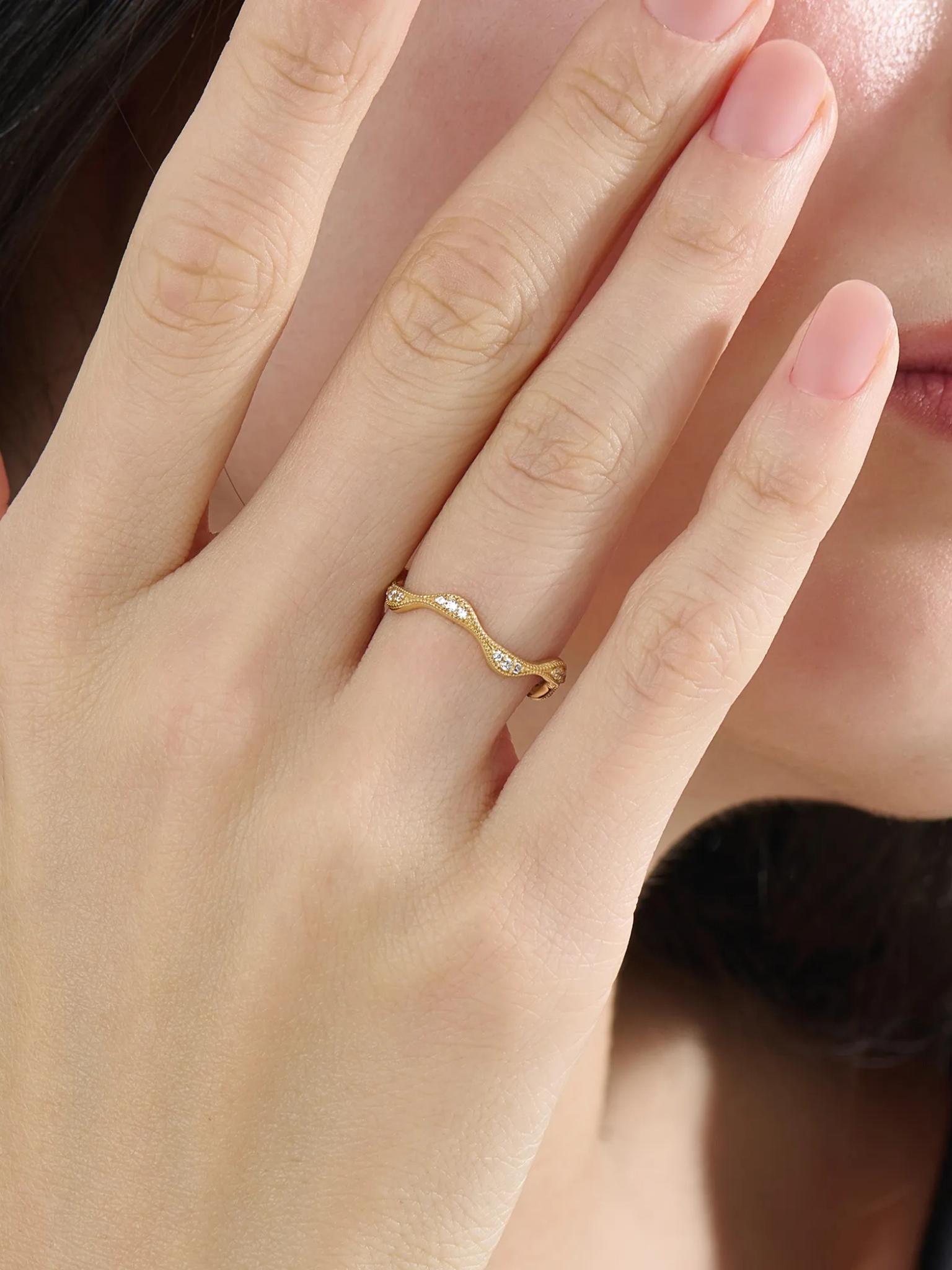 Sculpted Wave Wedding Ring, solid gold ring, view 3 | DiaFifth