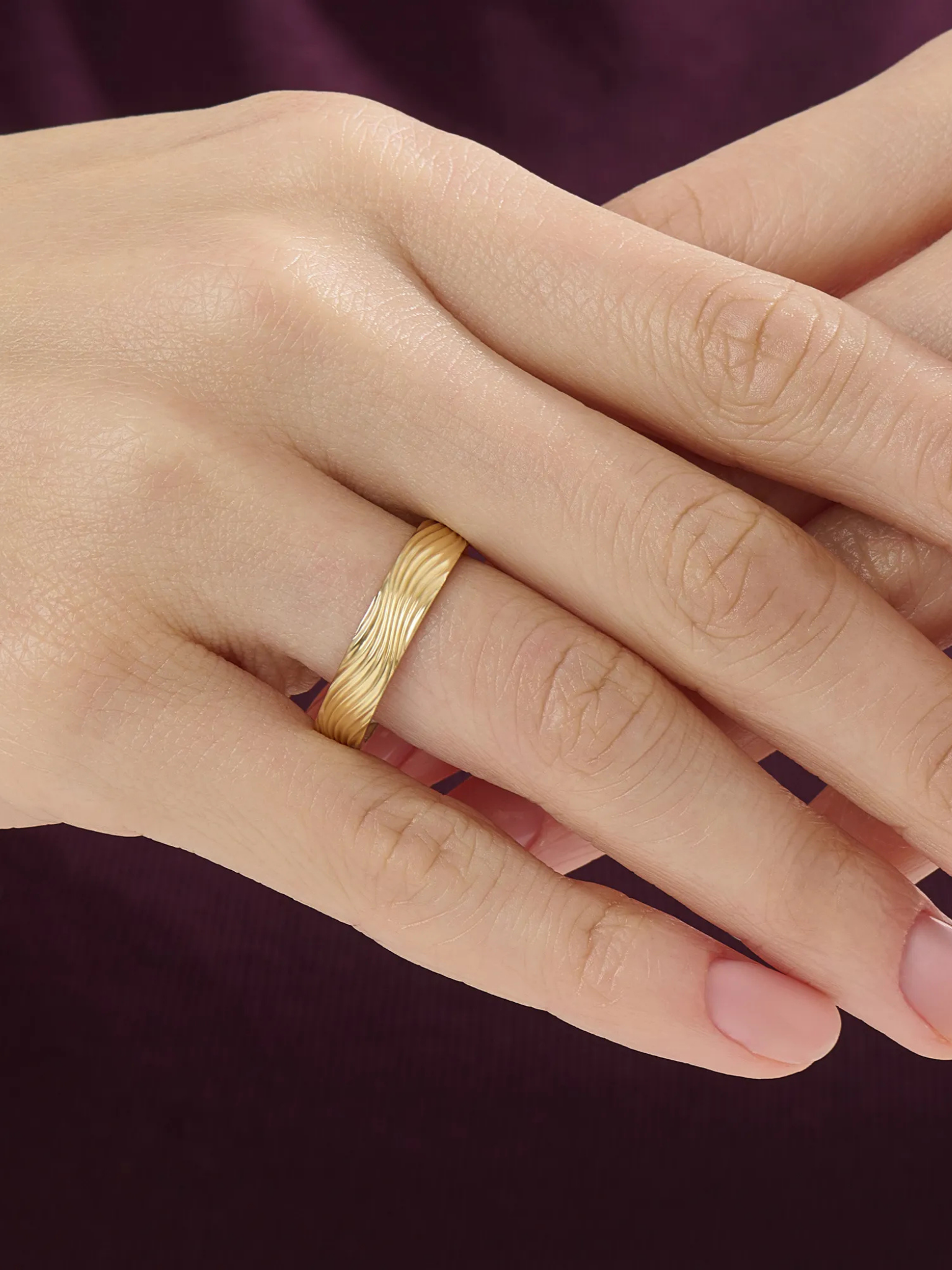 Wave Pattern Wedding Band, solid gold ring, view 6 | DiaFifth