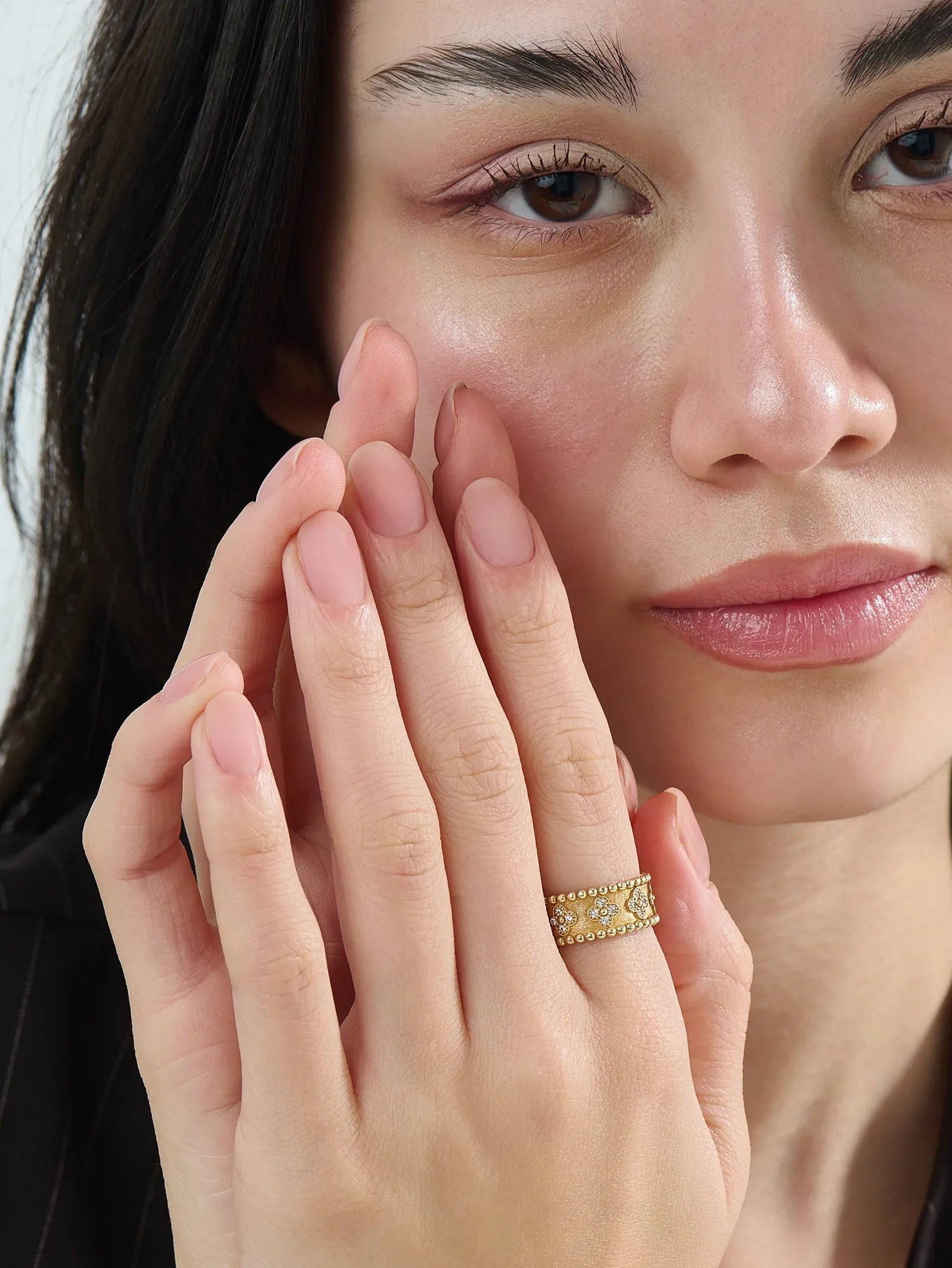 Beaded Cross Band, solid gold ring, view 6 | DiaFifth