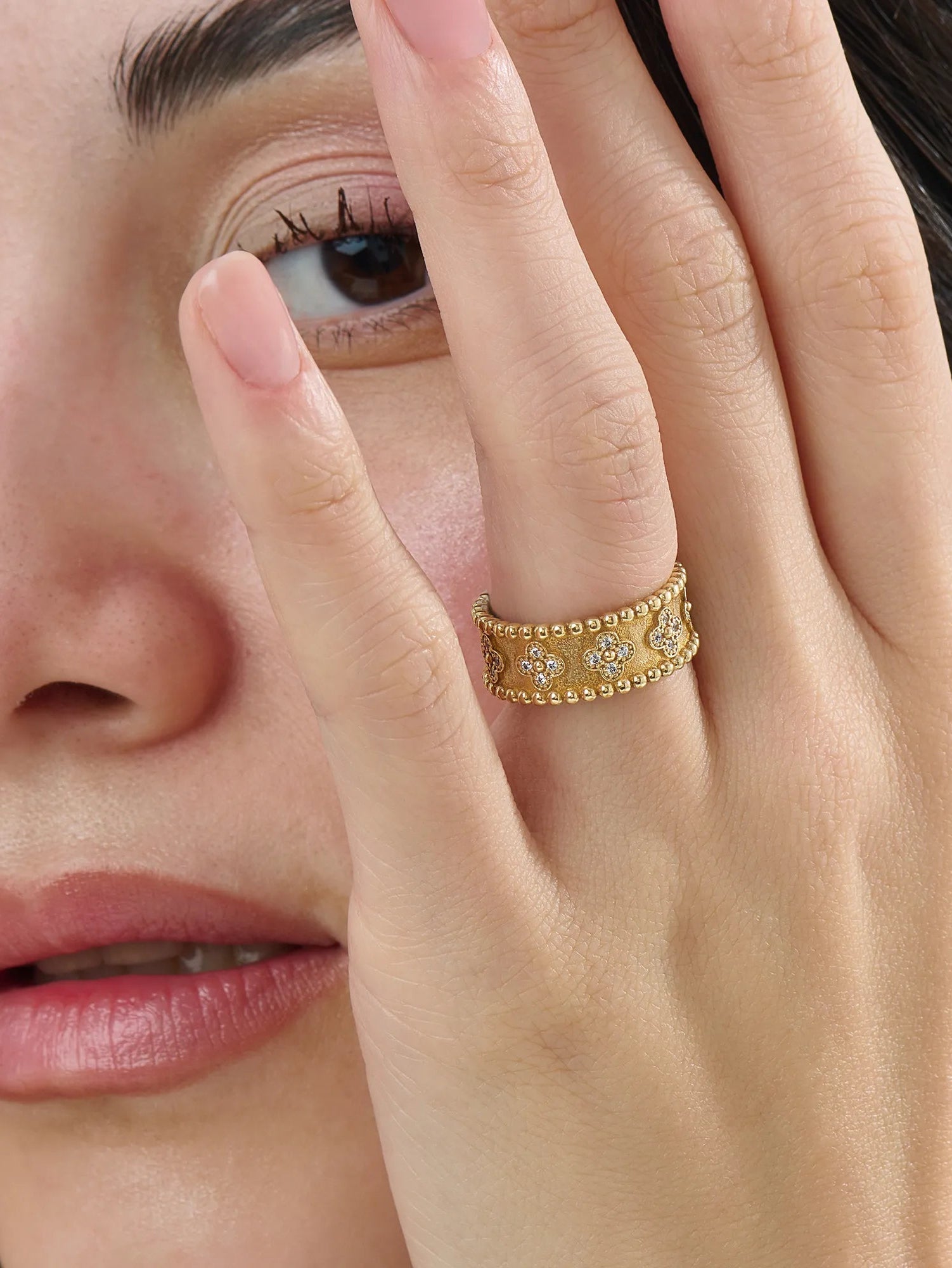 Beaded Cross Band, solid gold ring, view 3 | DiaFifth